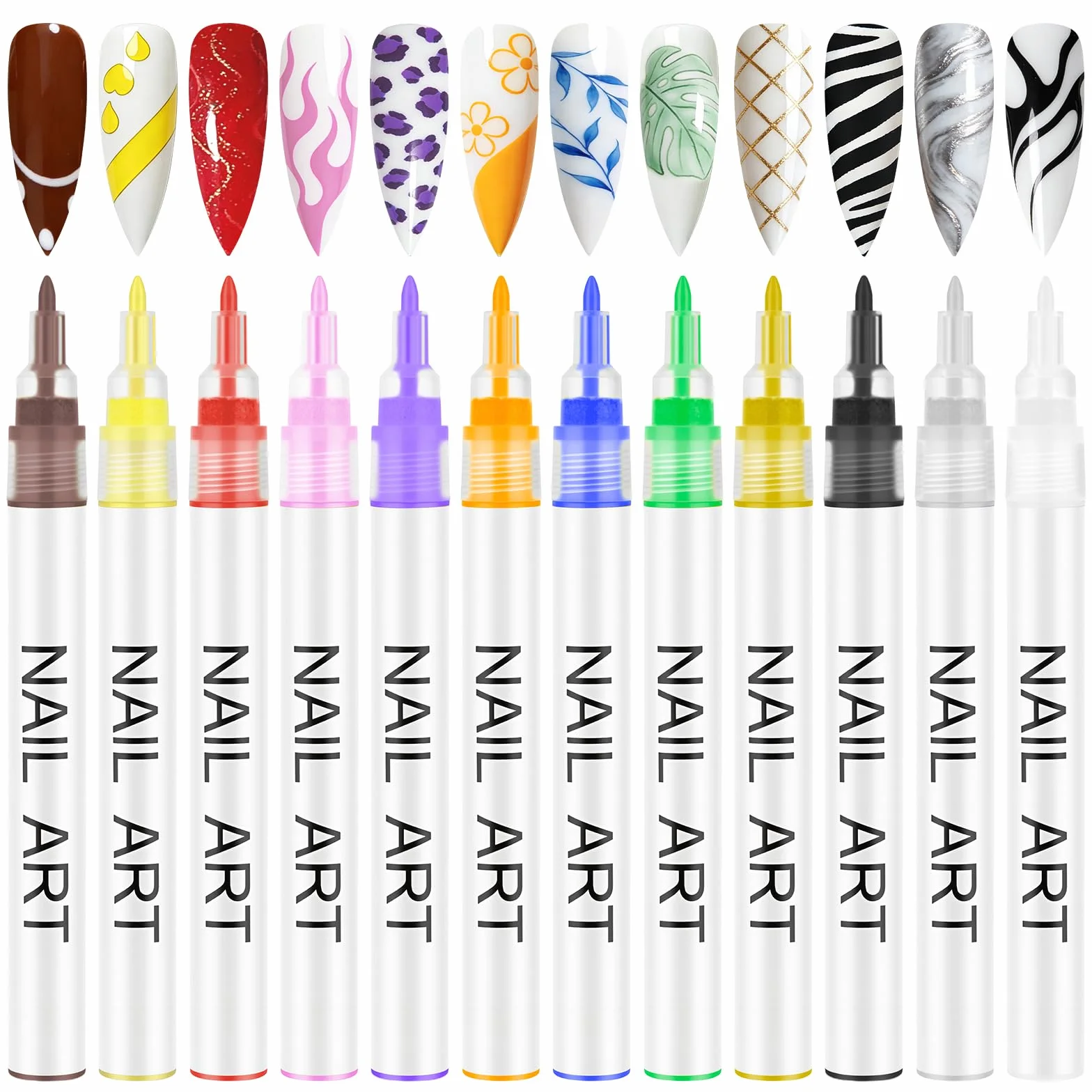 Zestaw 12 kolorowych lakierów do paznokci w pisaku, markery 3D Gel Nail Art, pisaki do lakieru do paznokci do projektowania paznokci DIY sztuka paznokci, Nail Art Pen, końcówki do paznokci