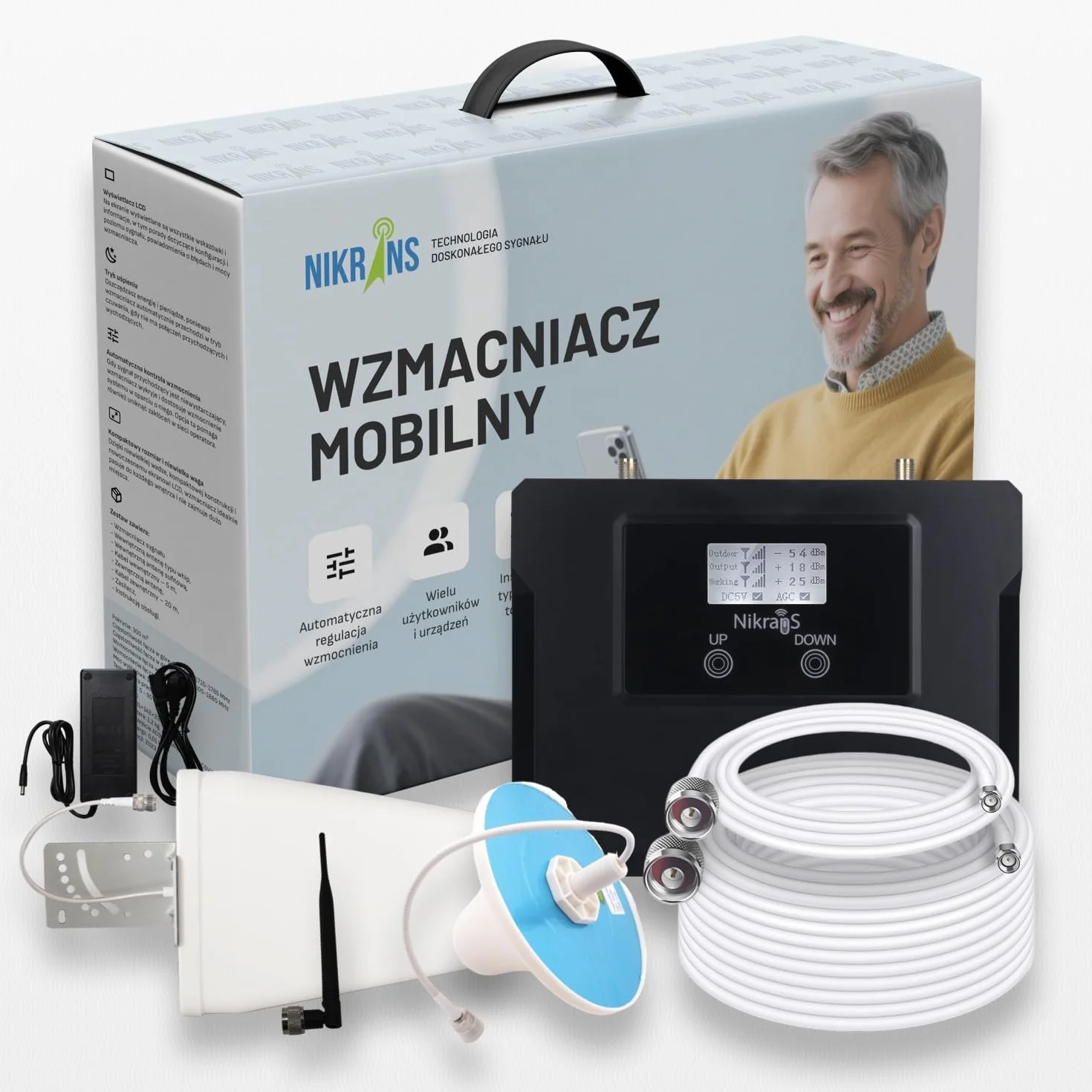Wzmacniacz sygnału – Repeater GSM i 4G LTE (900 + 800 MHz) - Zasięg do 250 m² - Kompatybilny z Orange, Play, Plus, T-Mobile itp.