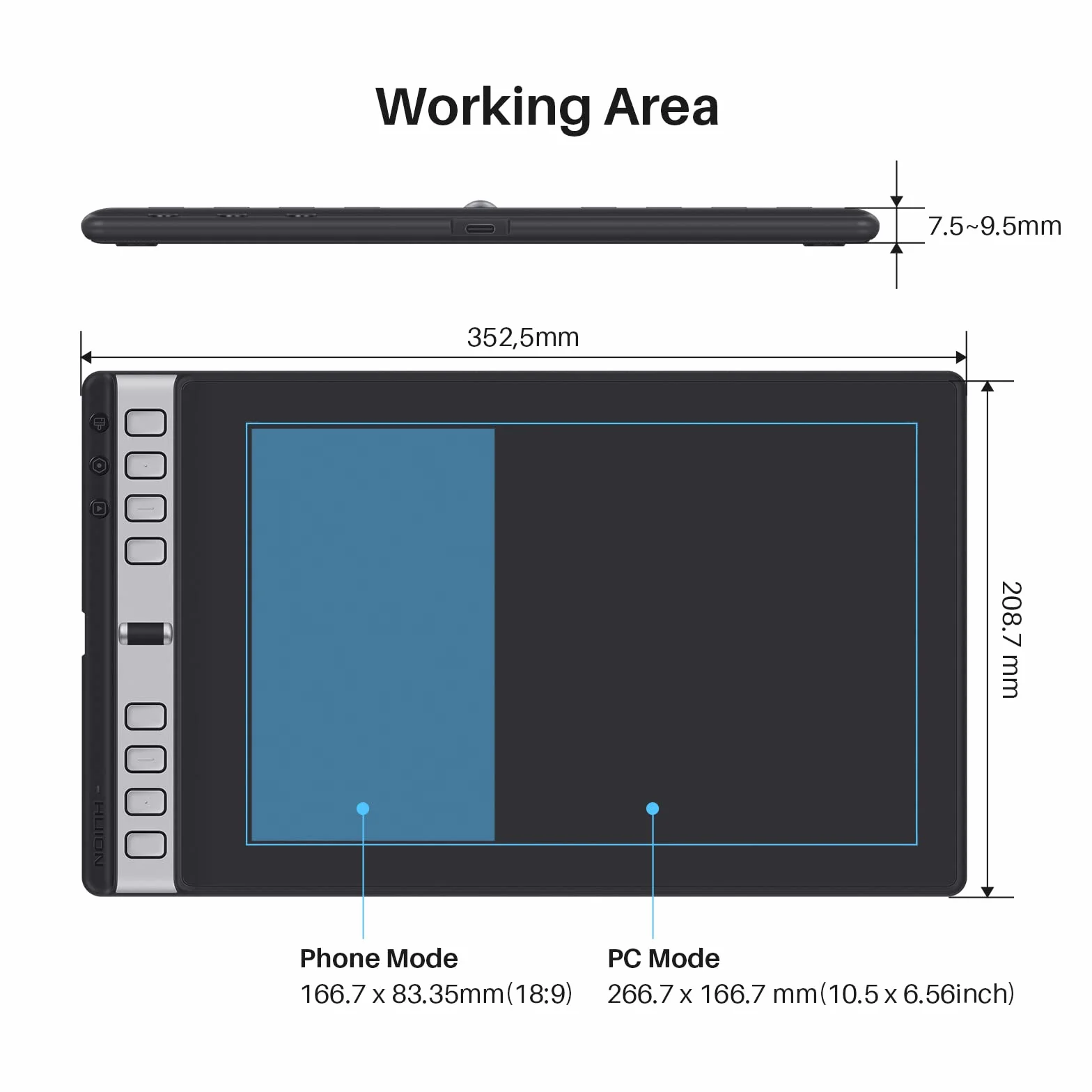 HUION Nowy Inspiroy 2 L H1061P tablet graficzny z 3 klawiszami grupowymi + przewijaczem i bezbateryjowym piórem PW110, 26,67 x 16,66 cm tablet graficzny dla Mac, Windows, Chrome OS, Harmony OS, Linux