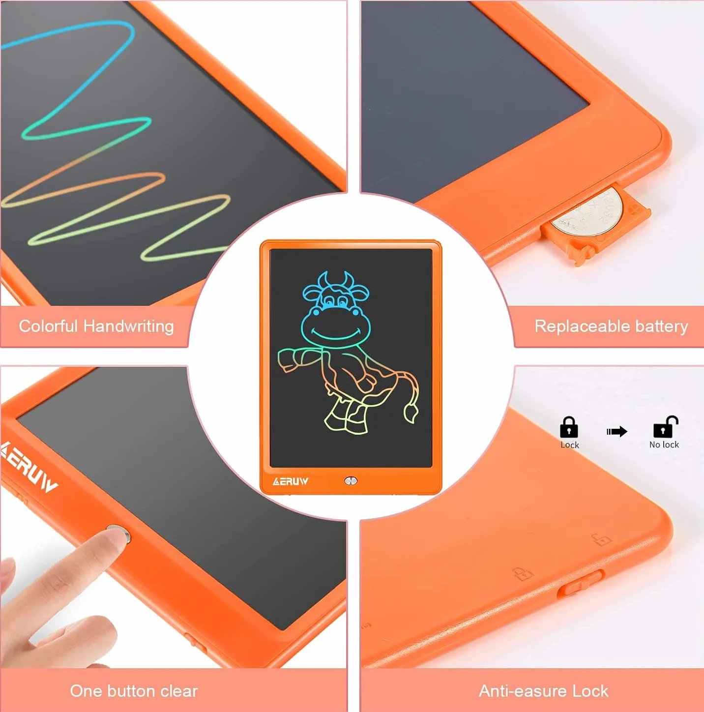 Tablet do pisania LCD Kolorowy 10-calowy elektroniczny grafika Doodle Board eWriter Podkładka do rysowania z blokadą pamięci Prezent dla dzieci i dorosłych Home School Office Tablet