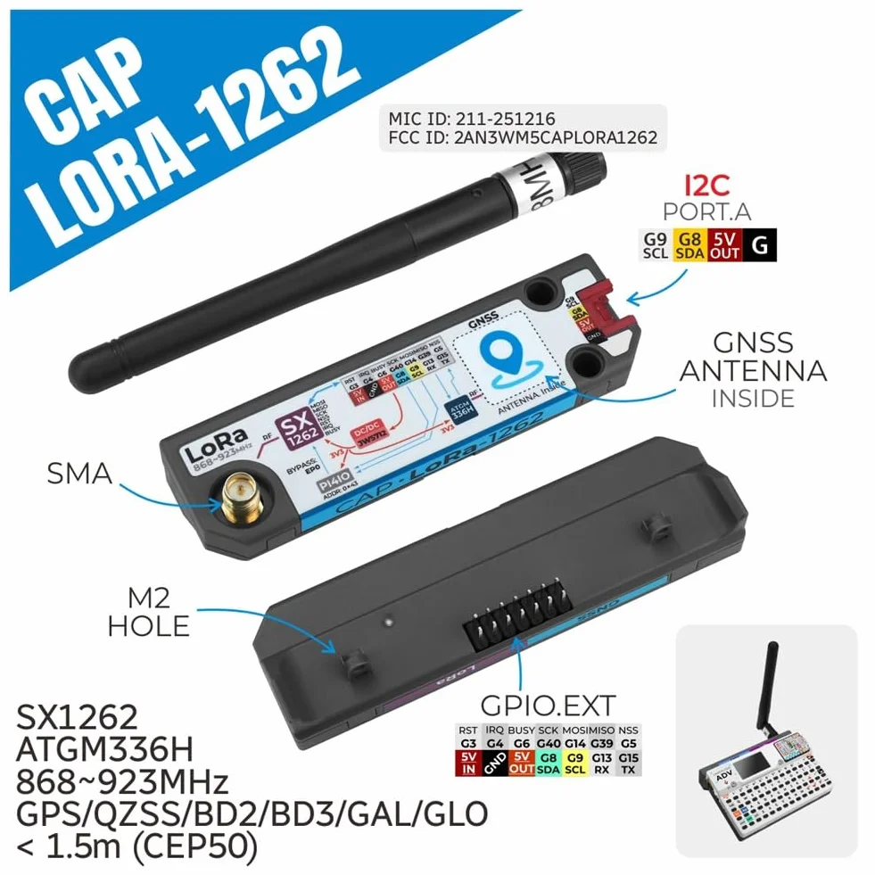 LoRa 1262 SX1262, ATGM336H czapka LoRa+ GPS GNSS do kart ADV do Meshtastic