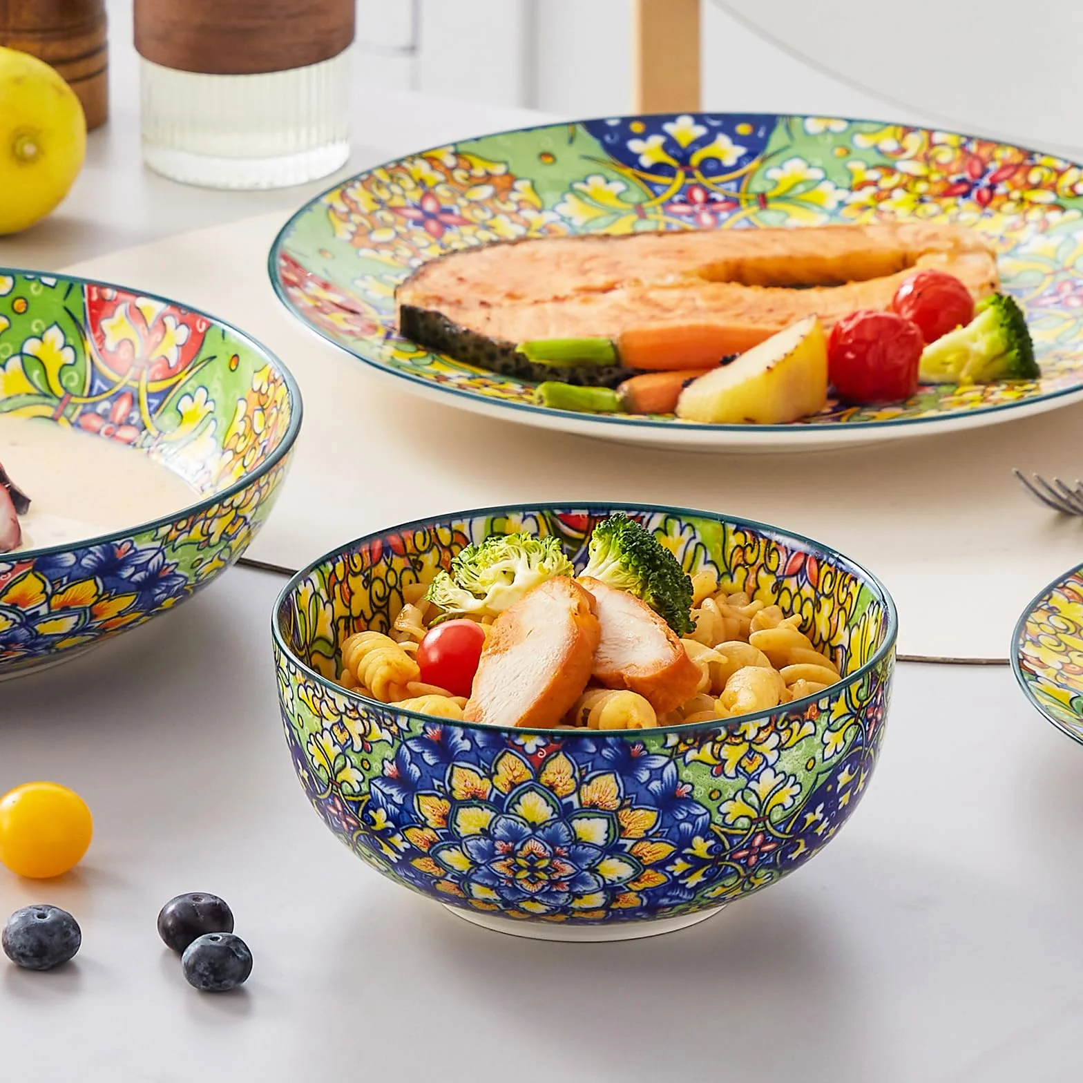 Vancasso SIMI Zestaw obiadowy 24 szt. porcelanowe talerze miski boho odporny na zarysowania mycie w zmywarce