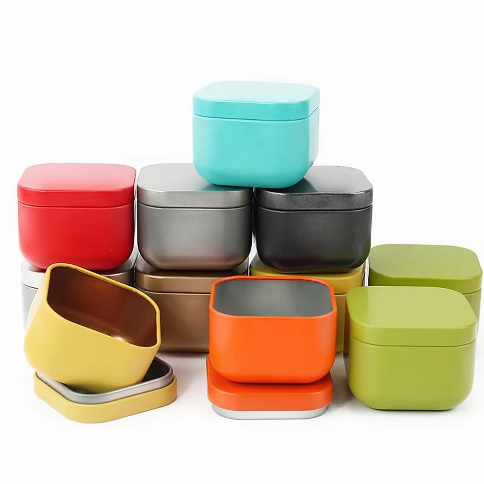 Iron Empty Square Candle Jars | Multicolor 12/24pcs Candle Making: Storage Containers With Lids(Red,24pcs)