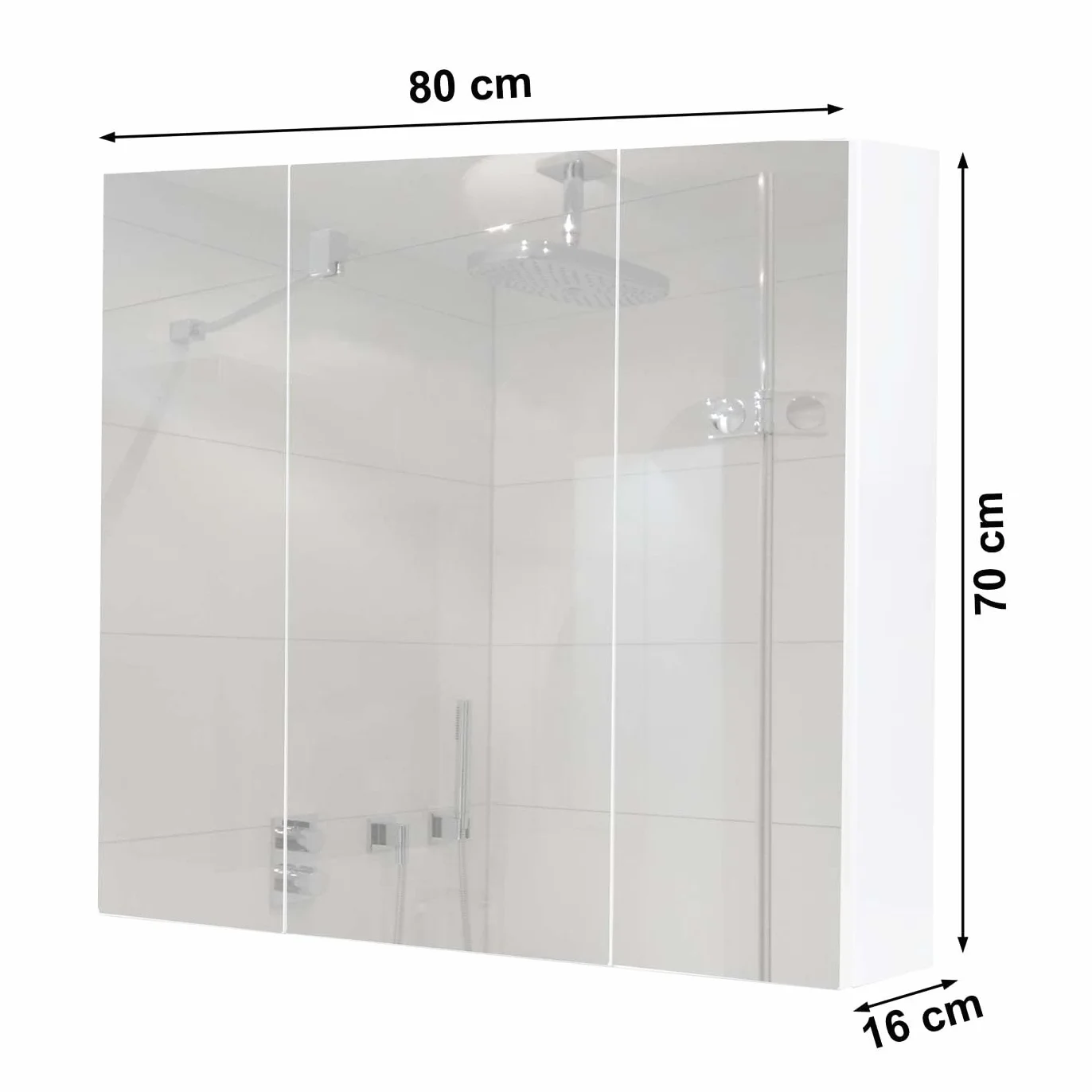 Mendler Szafka łazienkowa wisząca z lustrem HWC-B19b 70x80x16 cm biała wysoki połysk FSC
