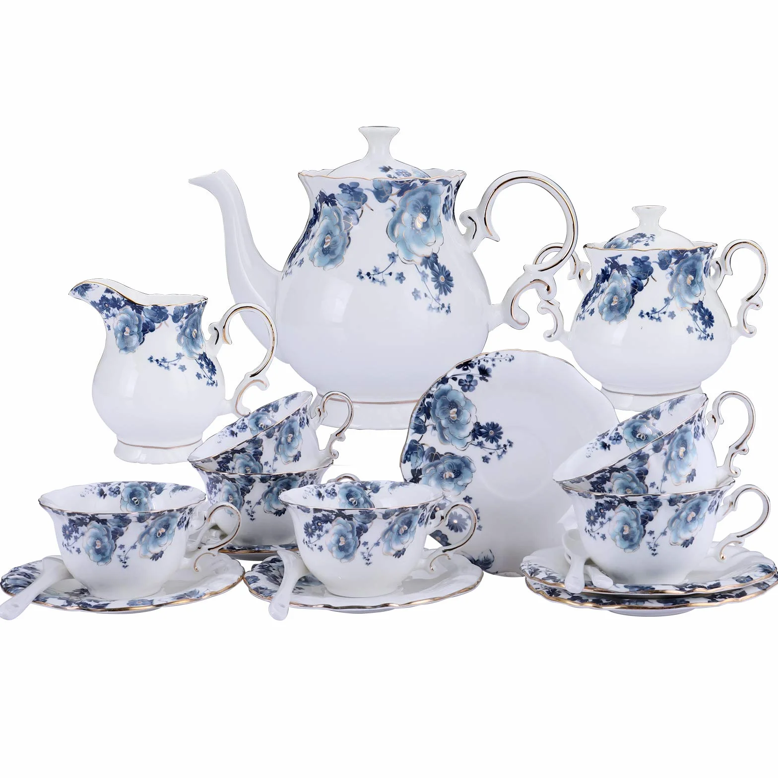 fanquare 15 sztuk zestaw do herbaty z porcelany niebieskie kwiaty, zestaw do kawy, zestaw ceramiczny do kawy, zestaw ślubny dla dorosłych