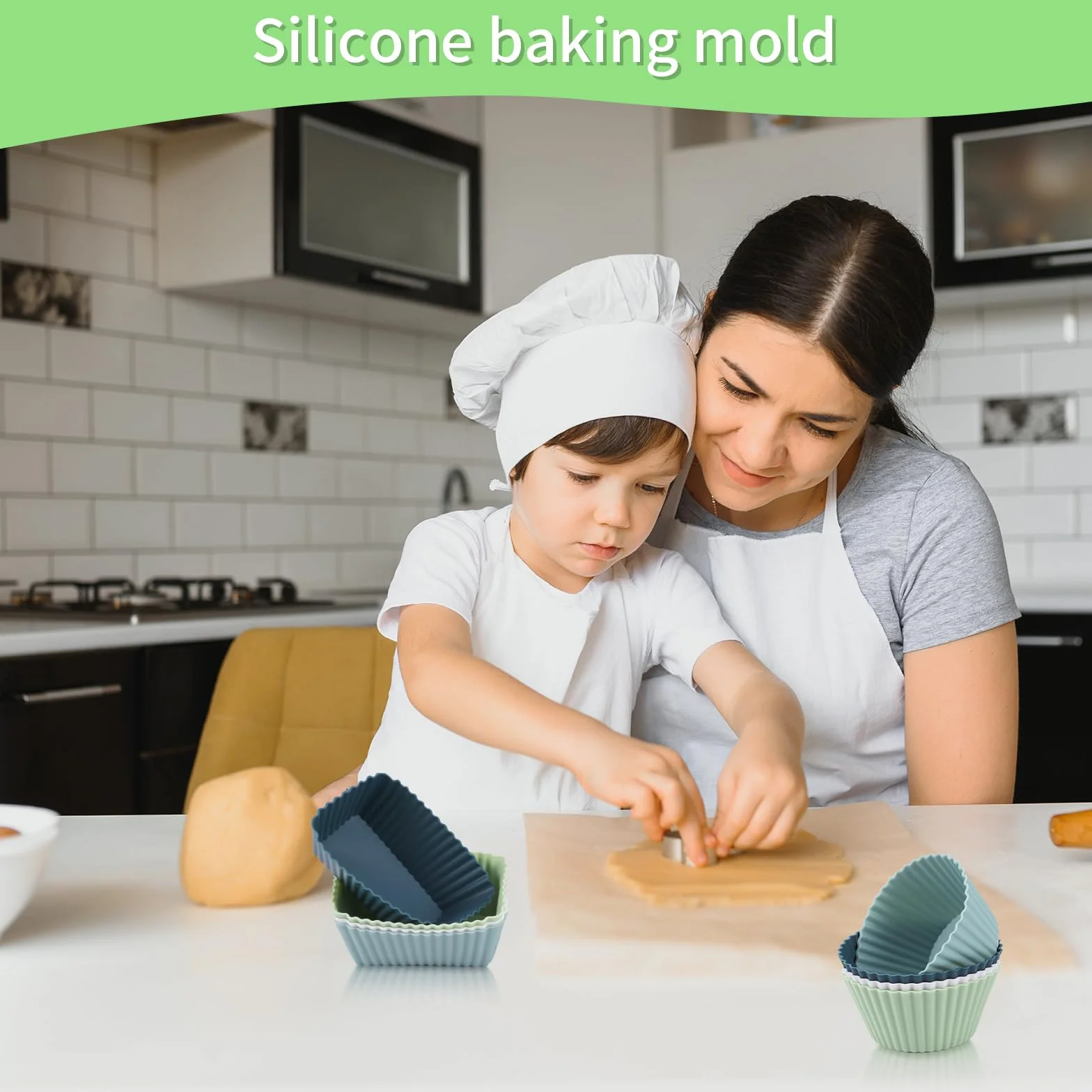 Silikonowe foremki do muffinek, nie zawierają BPA, silikonowe, wielokrotnego użytku, prostokątne/okrągłe, 12 sztuk