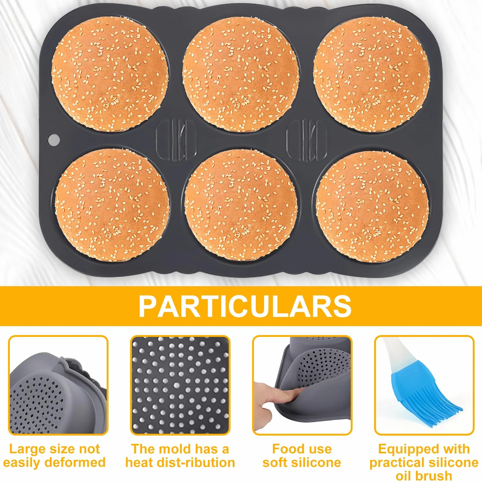Silikonowa forma do pieczenia bułek burgerowych 10 cm perforowana 6 otworów