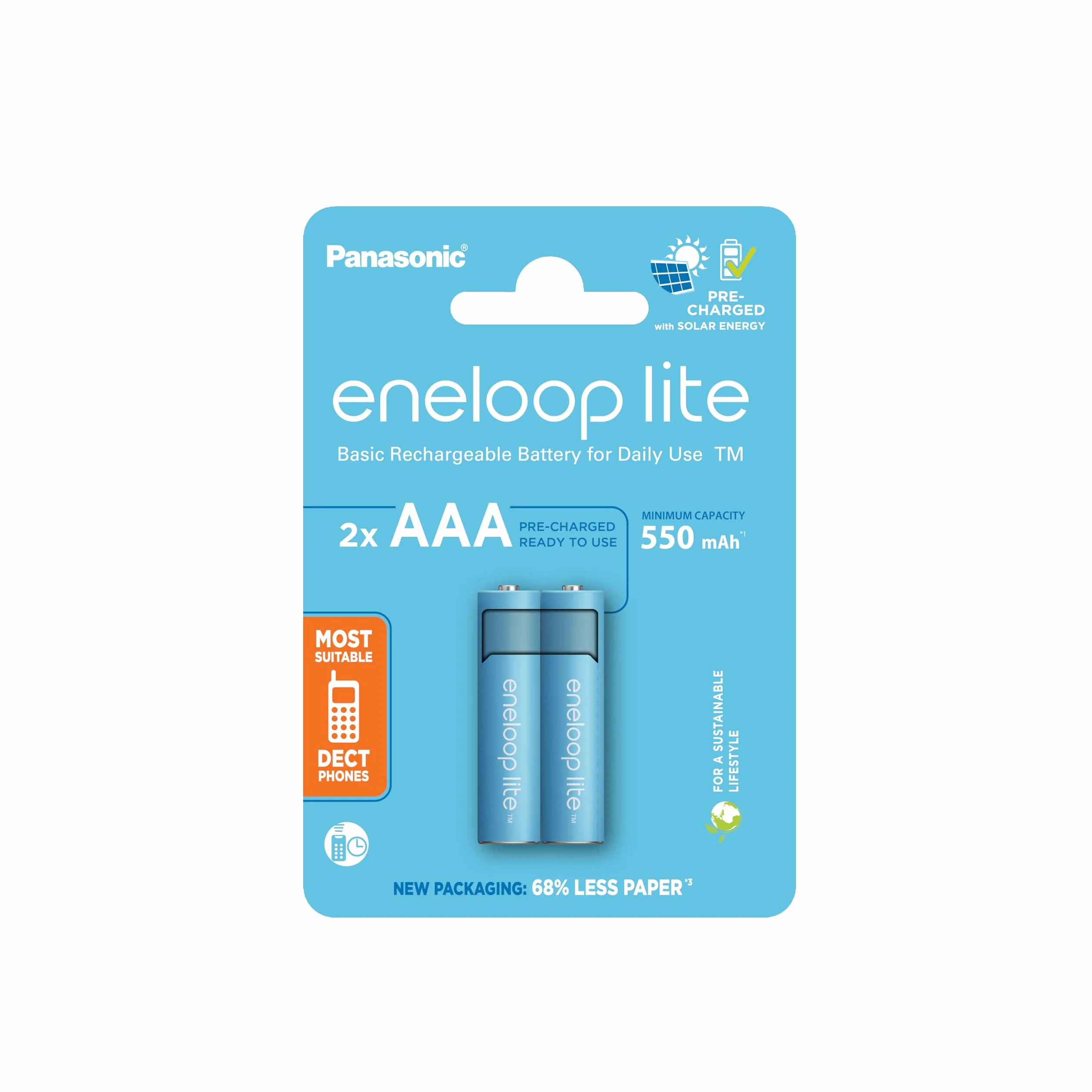 Panasonic eneloop lite | Ready-to-Use Ni-MH akumulatory, AAA/Micro, 2 sztuki w zestawie, min. 550 mAh, 3000 cykli ładowania, niski stopień samorozładowania w opakowaniu w bez tworzyw sztucznych