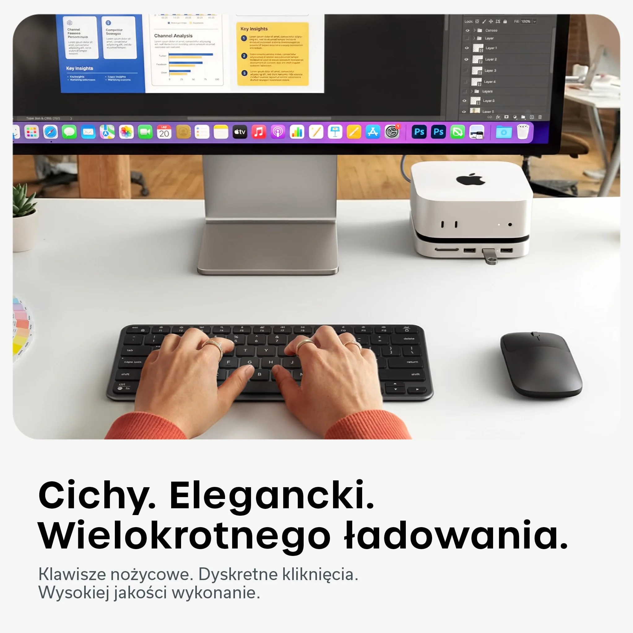 SATECHI Bezprzewodowa Klawiatura i Mysz Combo, 𝗨𝗦 𝗤𝗪𝗘𝗥𝗧𝗬 𝗟𝗮𝘆𝗼𝘂𝘁, Slim CEX1 z Wielourządzeniowym Parowaniem Bluetooth i Łącznością USB-C, Czarny Kosmiczny