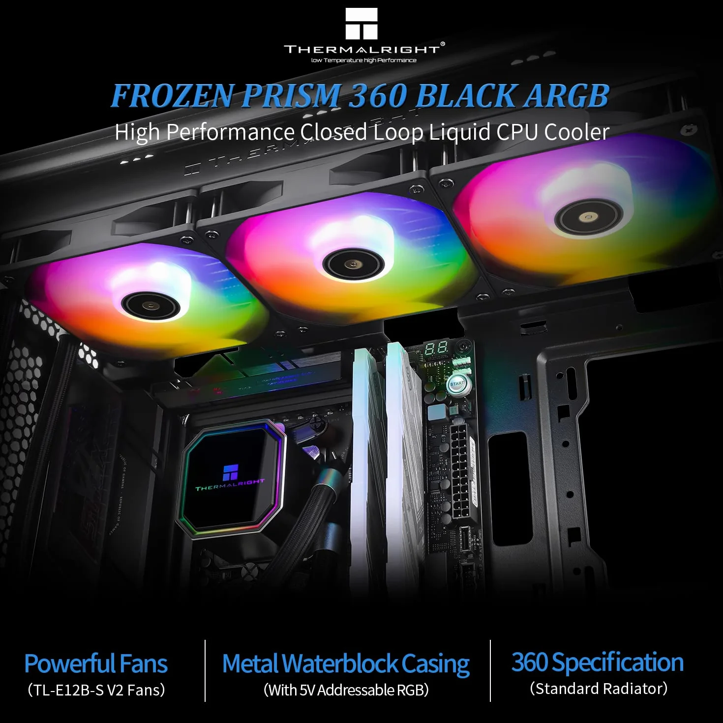 Thermalright Frozen Prism 360 BLACK ARGB CPU chłodnica cieczy, wydajna pompa sterowana PWM 3300 obr./min, chłodzenie wodą, części komputerowe, do AMD/AM4/AM5, Intel115X/1851/1200/1700/2011