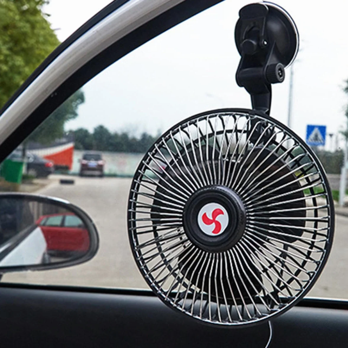 BESTonZON 1 6 elektryczny wentylator do samochodu calowy wentylator samochodowy wentylator z gumowym mocowaniem podwójna głowa zapalniczka wentylator chłodzący chłodnica miłośnik