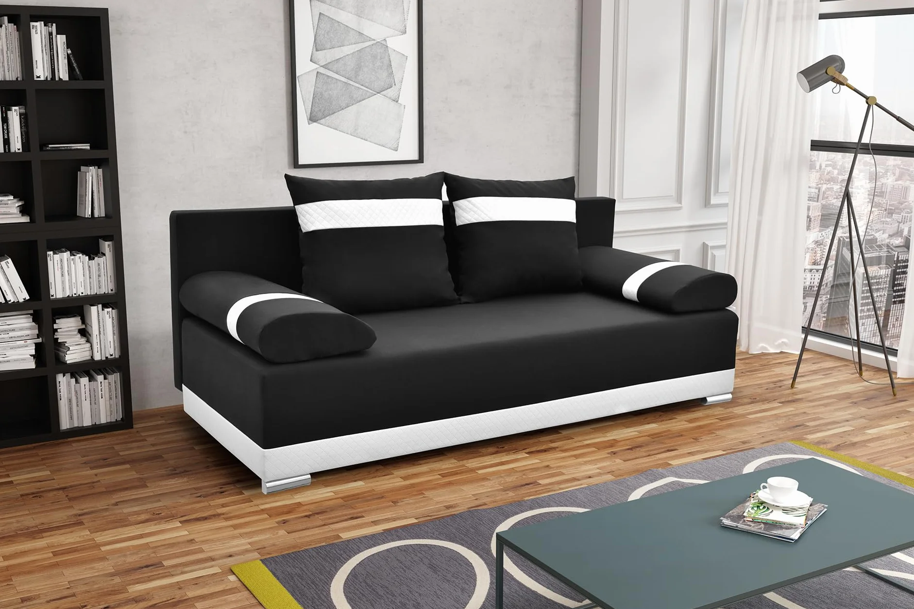KANAPA SOFA ROZKŁADANA Z FUNKCJĄ SPANIA ORLEAN (Czarny)