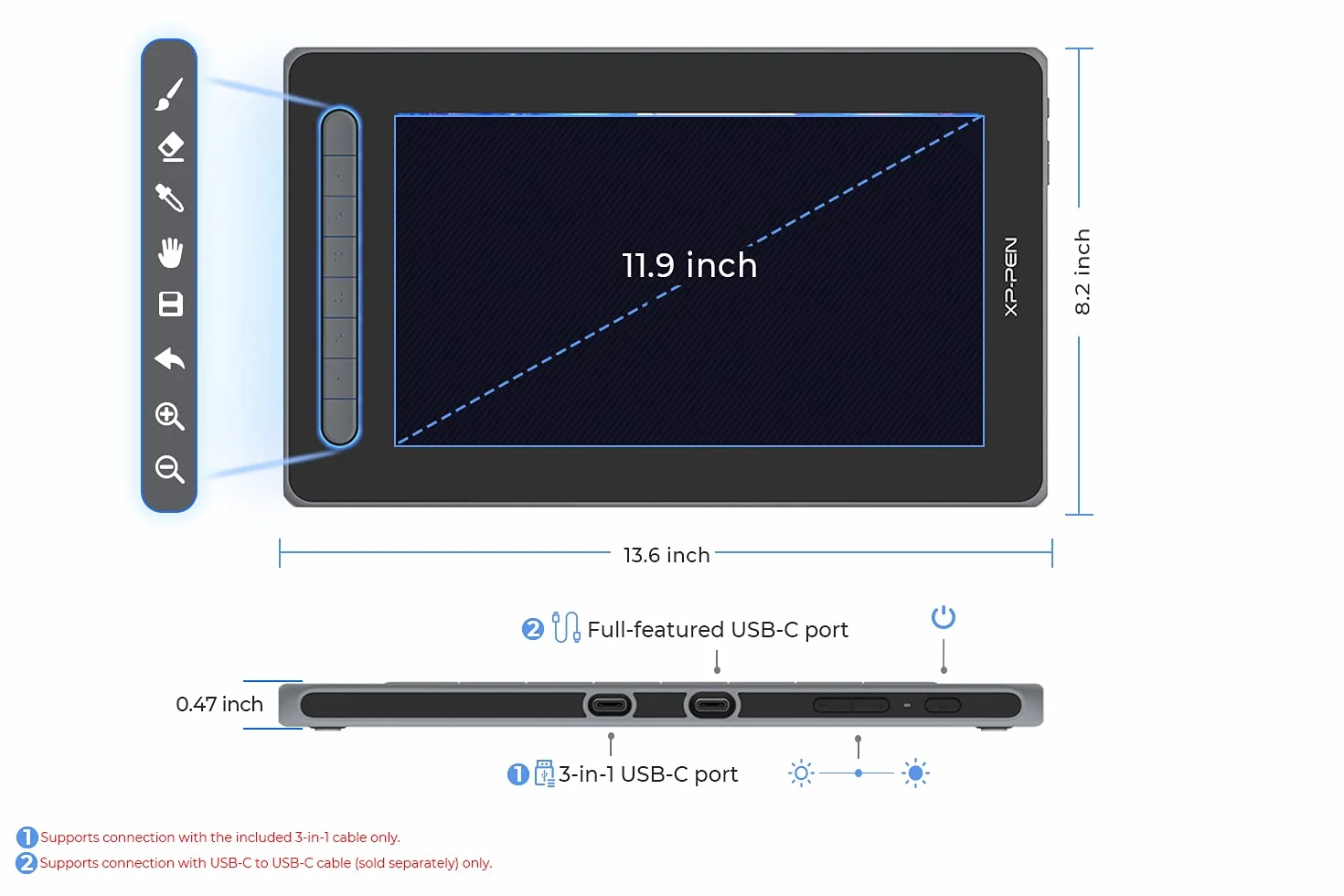 XP-PEN Artist 12 2. generacji tablet graficzny 11,9 cala wyświetlacz w pełni laminowany, X3 Smart-Chip bezakumulatorowy rysik do edycji obrazu/ilustracji (czarny)