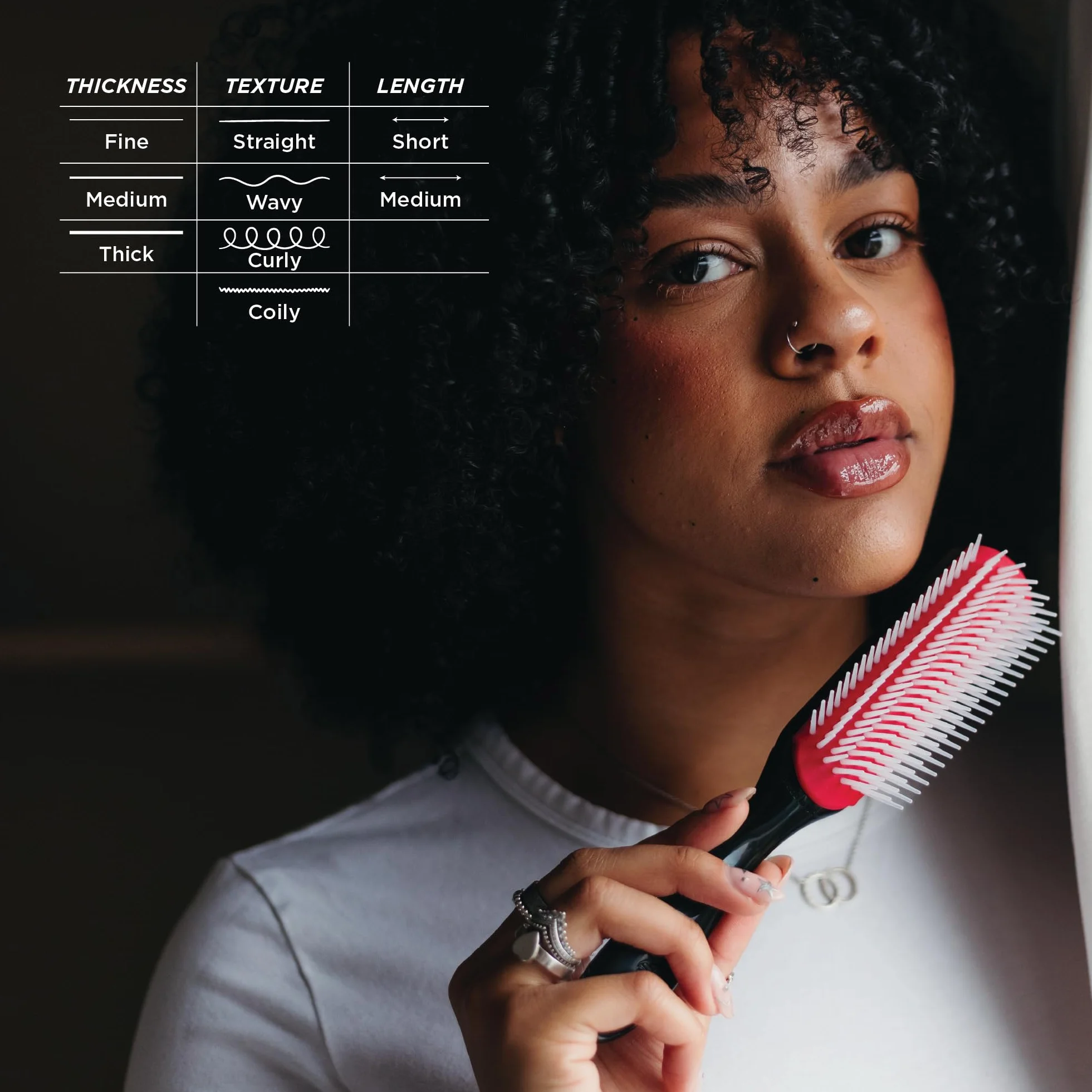 Denman Curly Hair Brush D3 (Black & Red) 7 Row Styling Brush for Detangling, Separating, Shaping and Defining Curls - For Women and Men