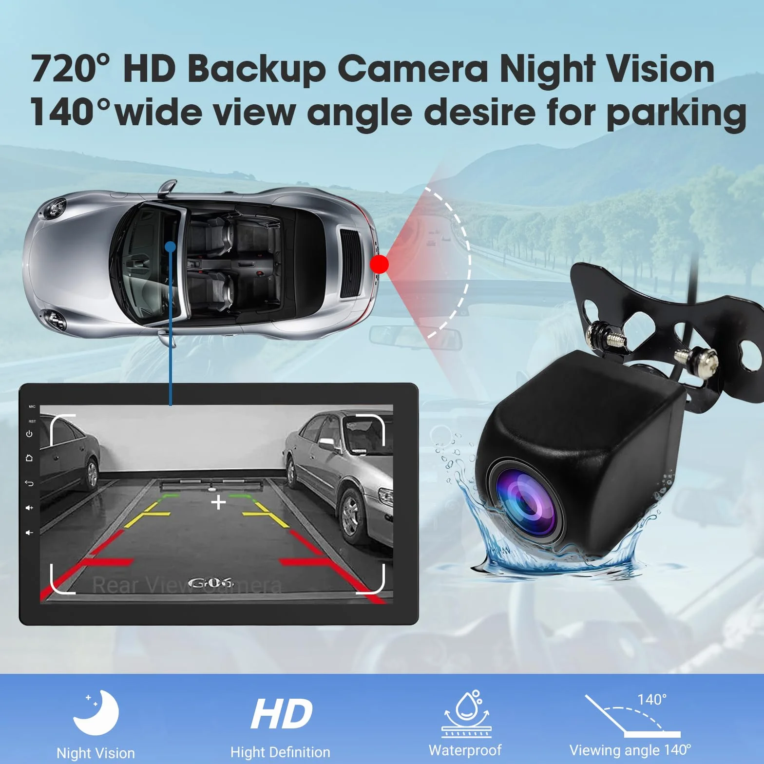 Haudio Obrotowe Radio Samochodowe 360°, Stereo 1 DIN z Funkcją Carplay i Android Auto, 10,1 Calowy Ekran IPS do Odtwarzania z GPS, Mirror Link, Sterowanie Głosowe, Radio RDS/FM/AM, Tylna Kamera 720P