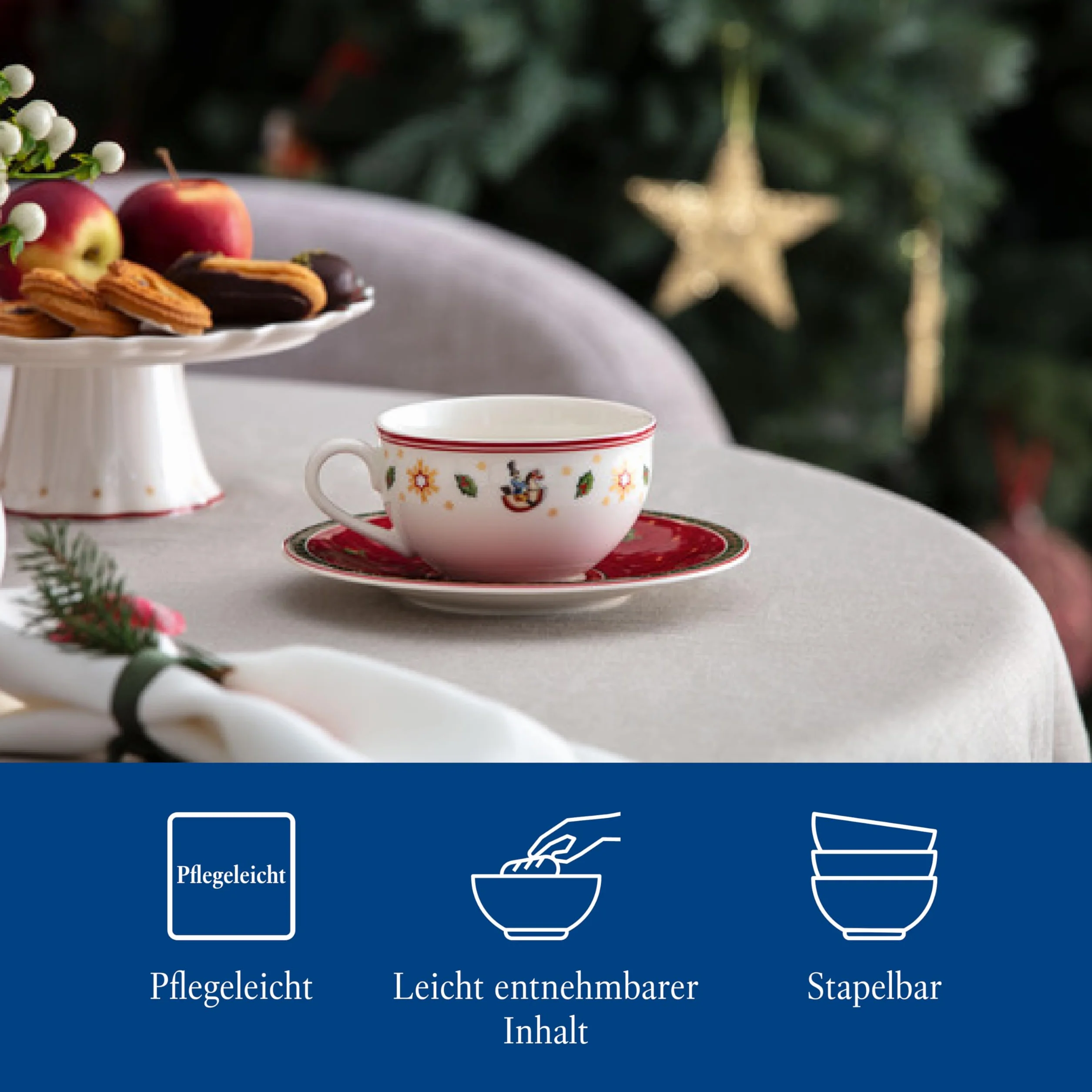 Villeroy & Boch – Toy's Delight Specials spodek do filiżanki do kawy, mały porcelanowy talerzyk z motywem bożonarodzeniowym, można myć w zmywarce, można używać w kuchence mikrofalowej