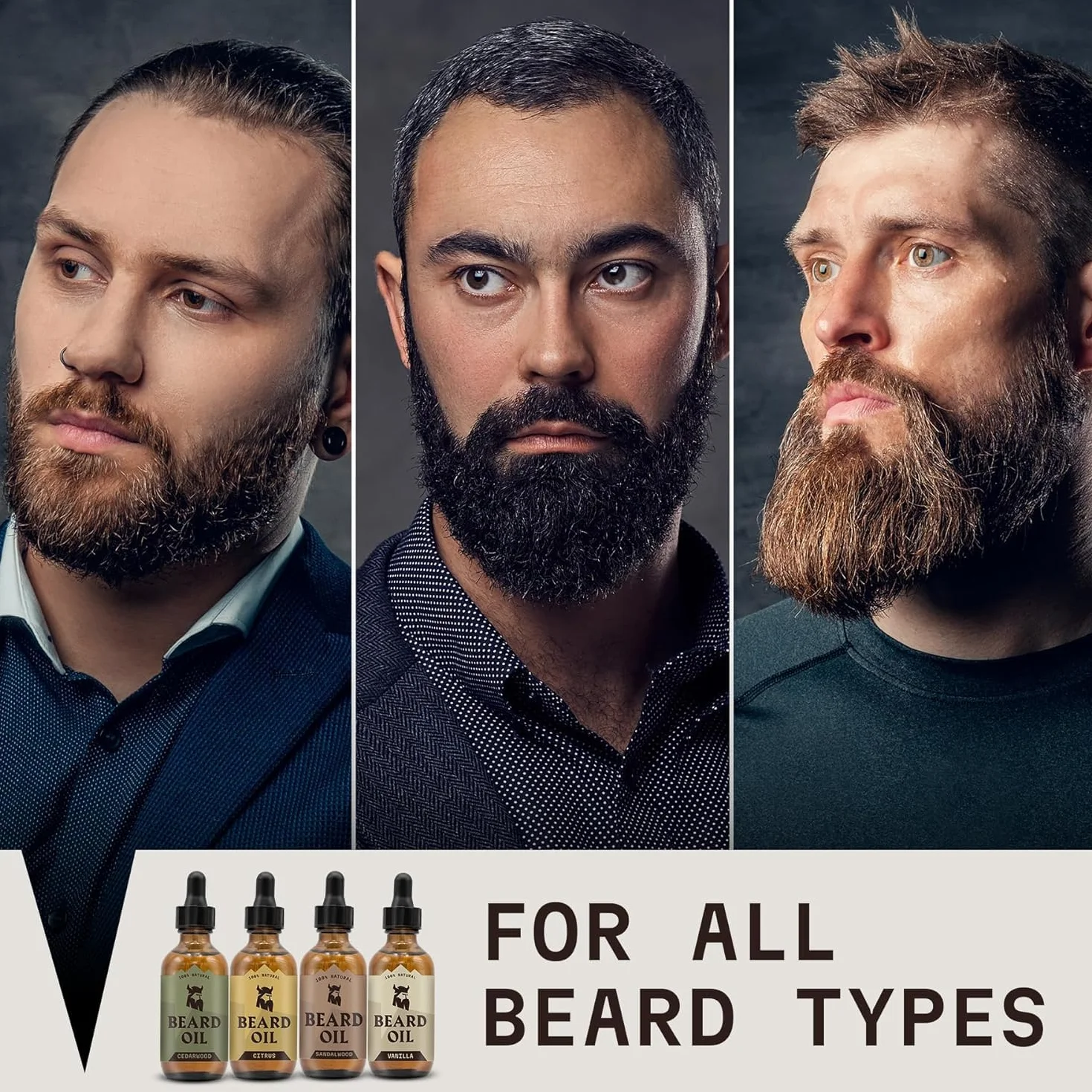 Striking Viking Olejek do brody 4 sztuki – Zmiękczający i kondycjonujący olejek do brody mężczyzn– Różne zapachy cytrusów, wanilii, drzewa sandałowego i cedru – Wzbogacony olejkami arganowymi i jojoba