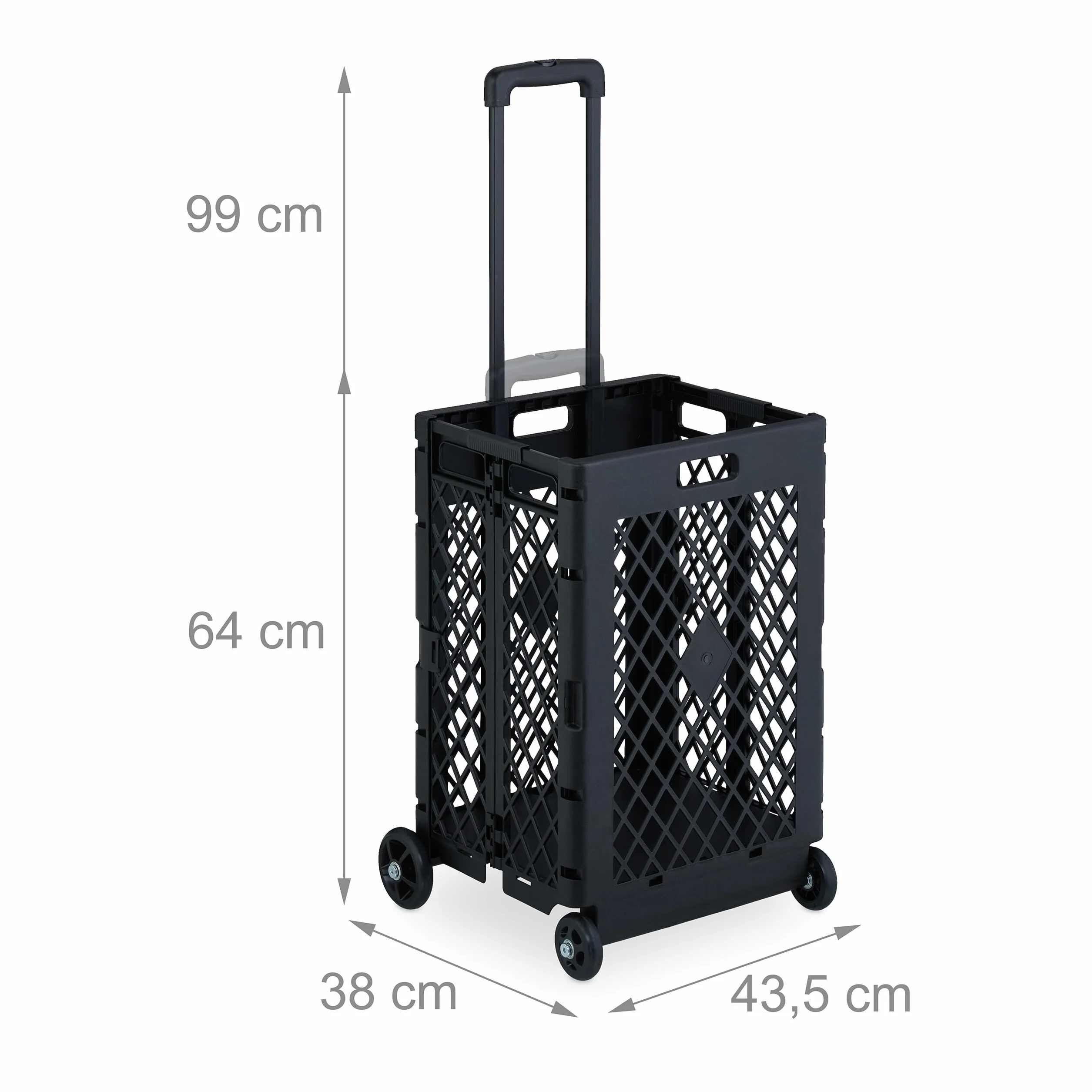 Relaxdays Składany wózek na zakupy 25 kg Uchwyt teleskopowy Czarny Żelazo 99 x 43,5 x 38 cm
