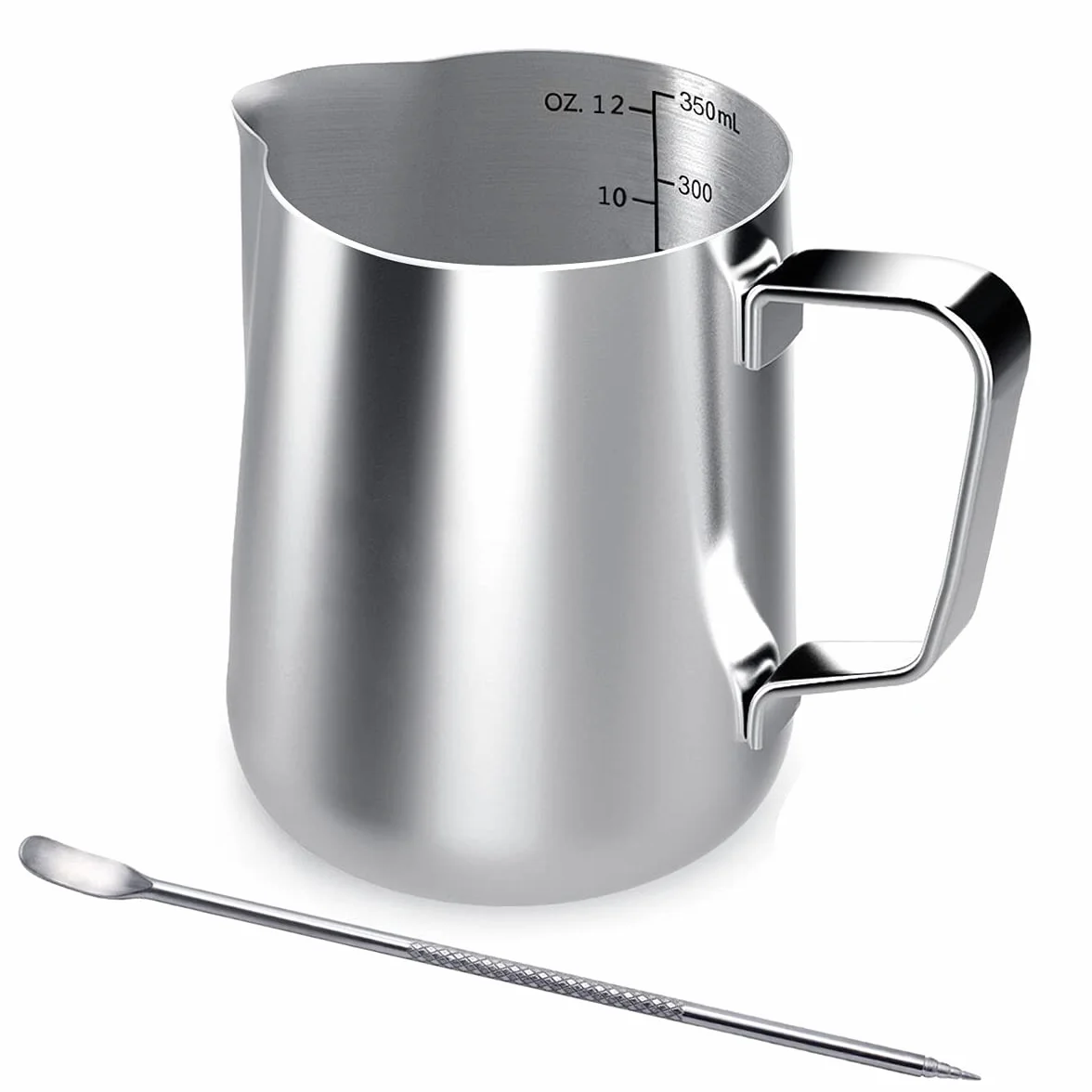 Dzbanek do kawy ze stali nierdzewnej 350 ml ręczny do spieniania mleka z podziałką barista