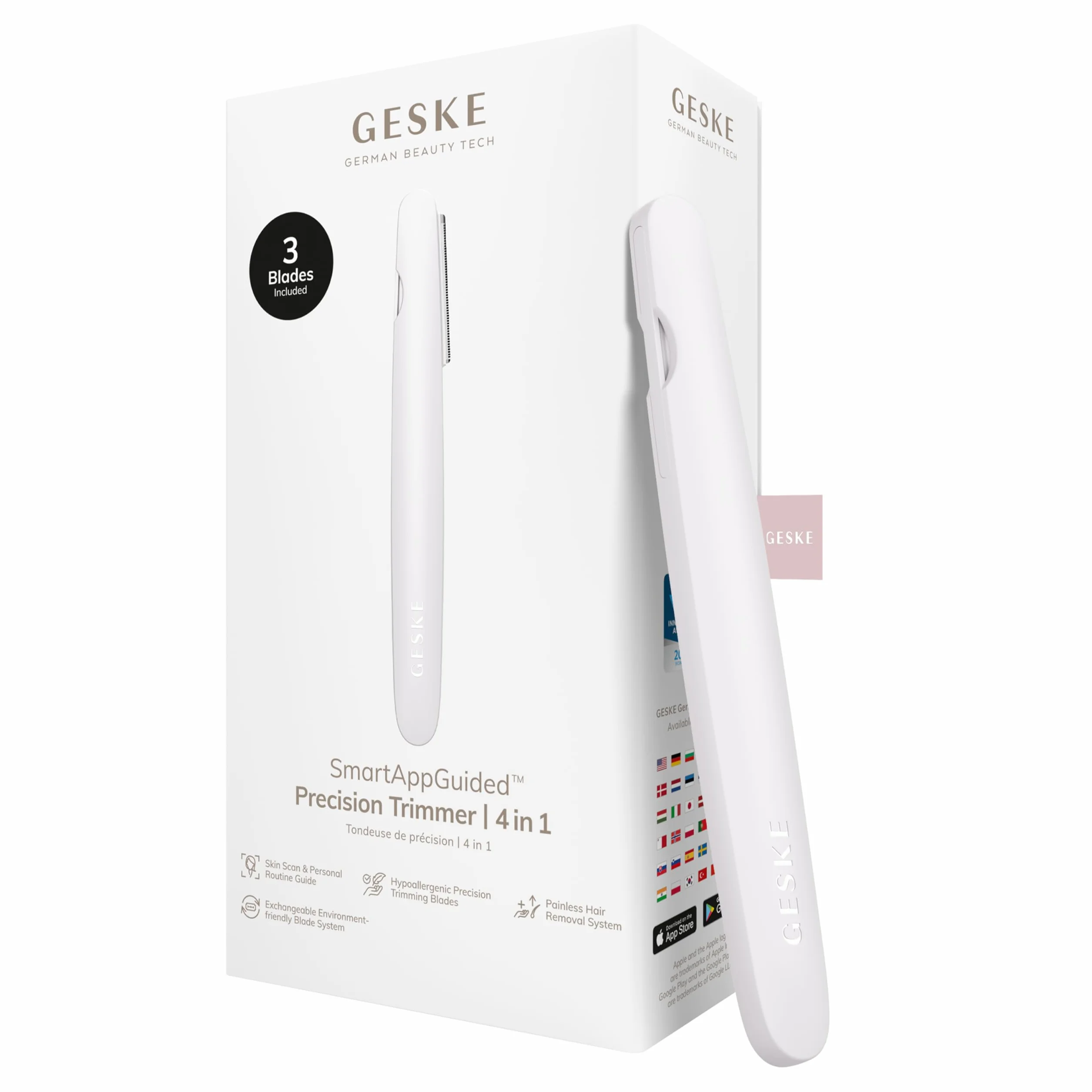 GESKE Precision Trimmer | 4 in 1 | Bezbolesne, higieniczne narzędzie do przycinania włosów | Twarz i ciało | Mężczyźni i kobiety | Hipoalergiczne, łatwe do wymiany ostrza | Wszystkie rodzaje skóry
