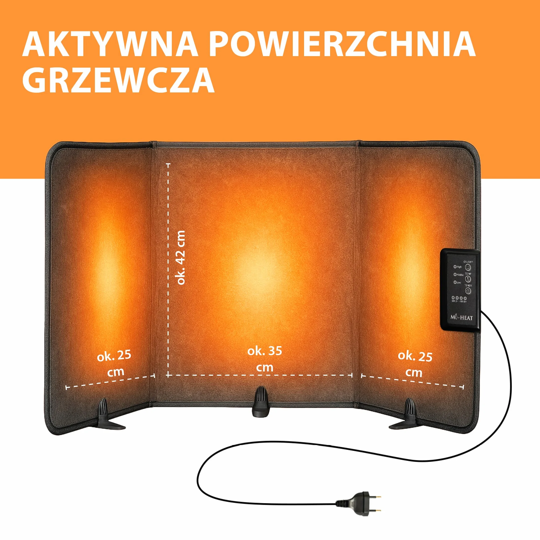 Mi-Heat grzejnik biurkowy na podczerwień panel grzewczy 260W | grzejnik podłogowy do biura biurko stanowisko pracy pod stołem | temperatura do 60°C składany, szary