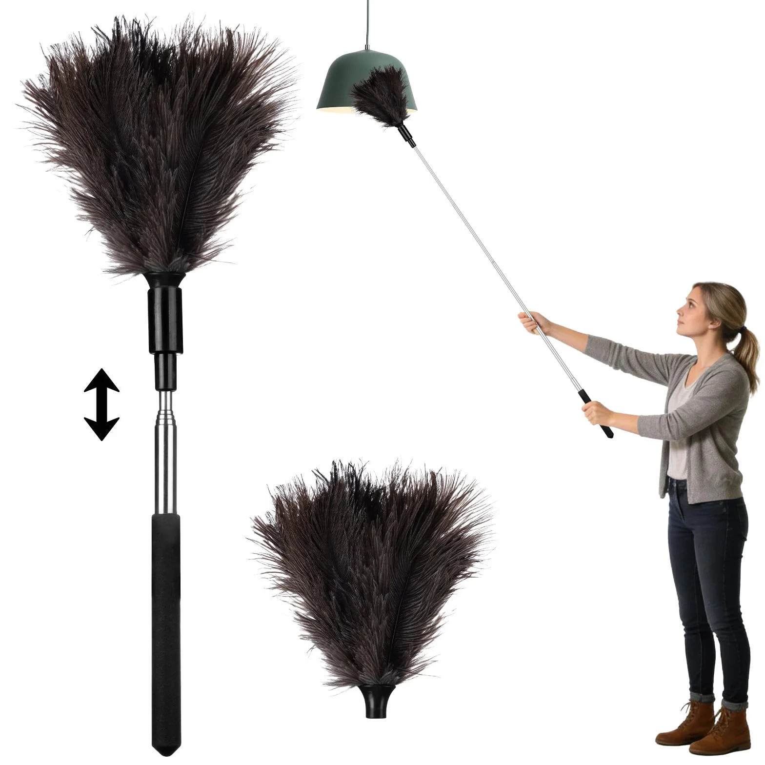 Vicloon miotełka z piór strusia, 38-81cm rozkładana miotełka z piór strusich, naturalne, prawdziwe piór, narzędzie do czyszczenia pajęczyn, wysokich sufitów, wentylatorów, żaluzji, samochodów
