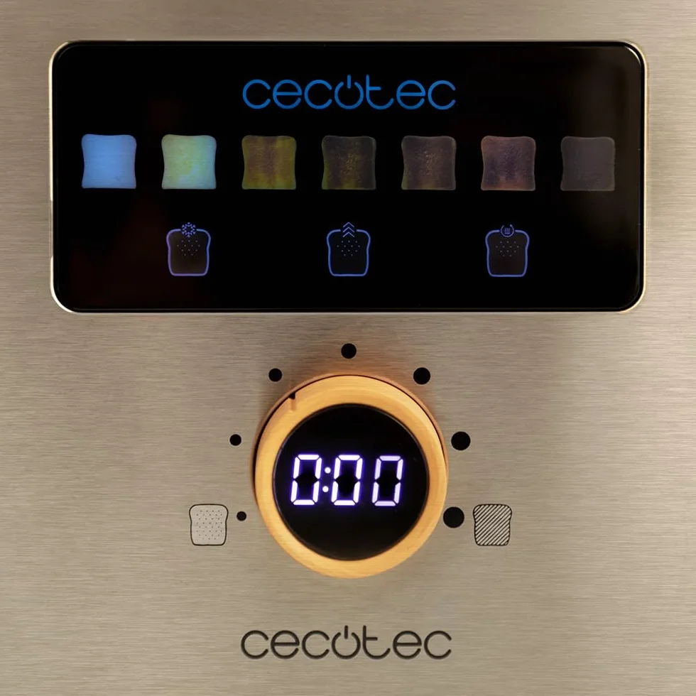 Cecotec Toster pionowy 1 bardzo długie szczeliny Touch&Toast Extra. 1000 W, 24 kromki chleba, ekstra szeroka szczelina 3,5 cm, ekran dotykowy i cyfrowe koło, wykończenie ze stali nierdzewnej