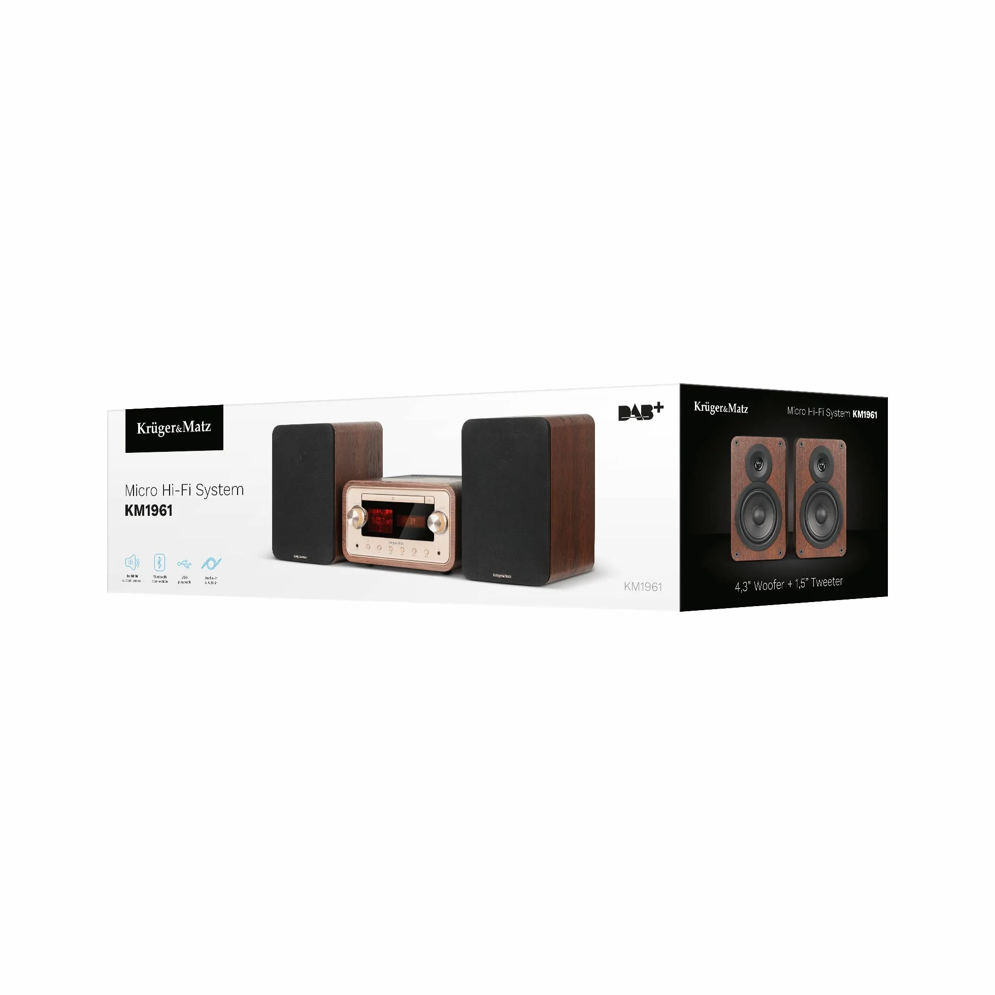 Krüger&Matz Wieża Lampowa 2x30W KM1961 CD, USB, Bluetooth + NFC, radio cyfrowe DAB+, FM, Brązowy