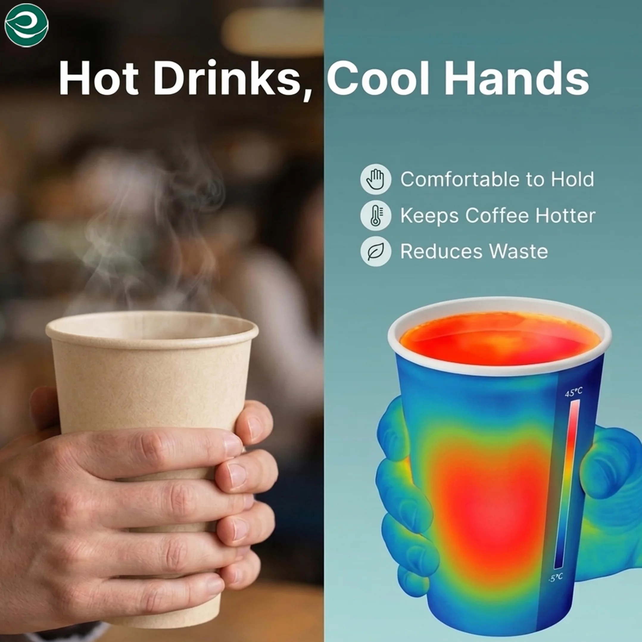 ECO SOUL W 100% kompostowalne kubki na bazie roślin (bez PFAS) 473 ml z kompostowalnymi rękawami i pokrywkami, 100 sztuk, jednorazowe papierowe kubki | przyjazne dla środowiska kubki, wytrzymałe,