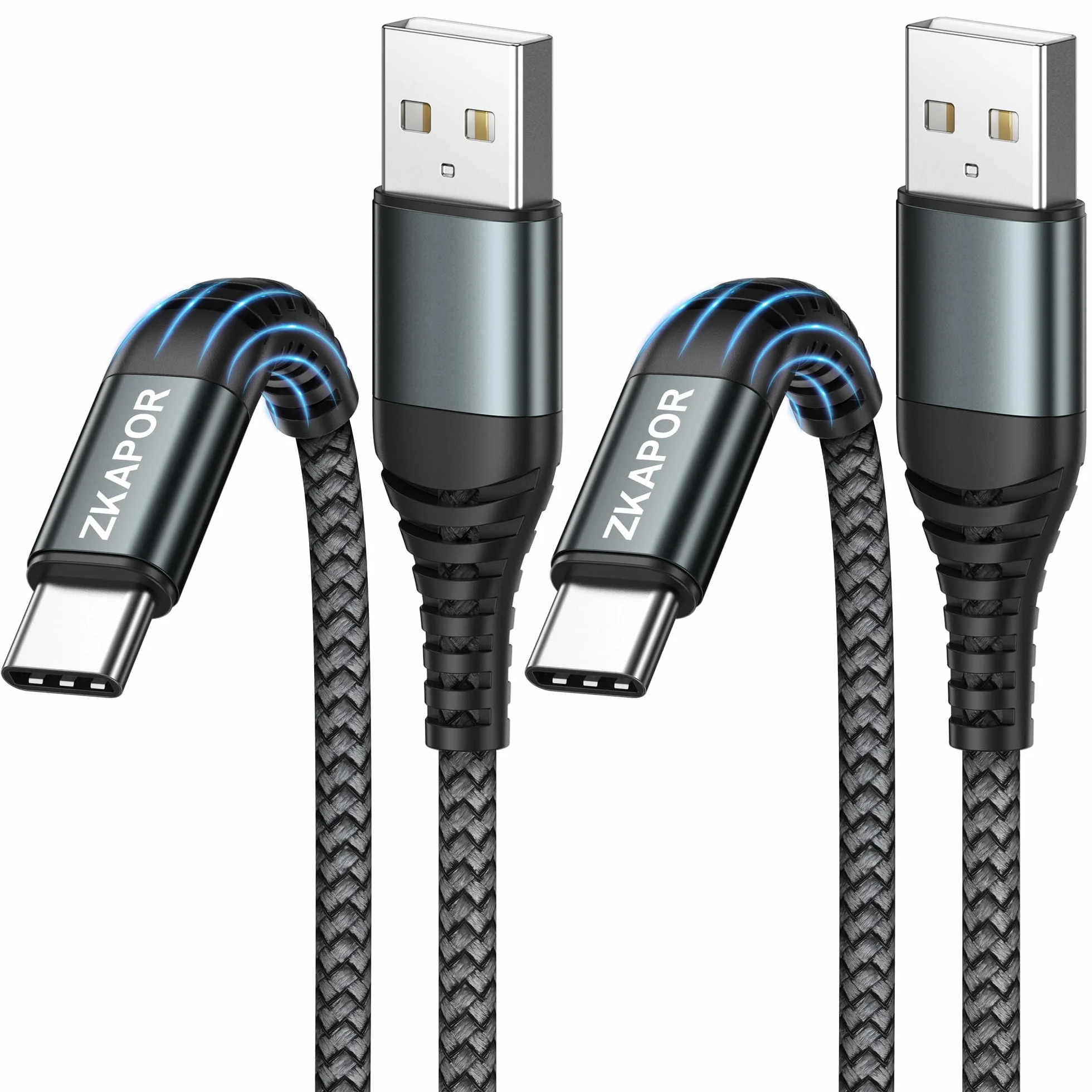 Kabel ZKAPOR USB C [2Pack 1M], kabel ładowarki USB C Nylonowy pleciony kabel szybkiego ładowania typu C kompatybilny z Samsung Galaxy S22 /S21 /S20 /S9, Huawei P40 /P30 /P20, Google Pixel, Sony -Grey