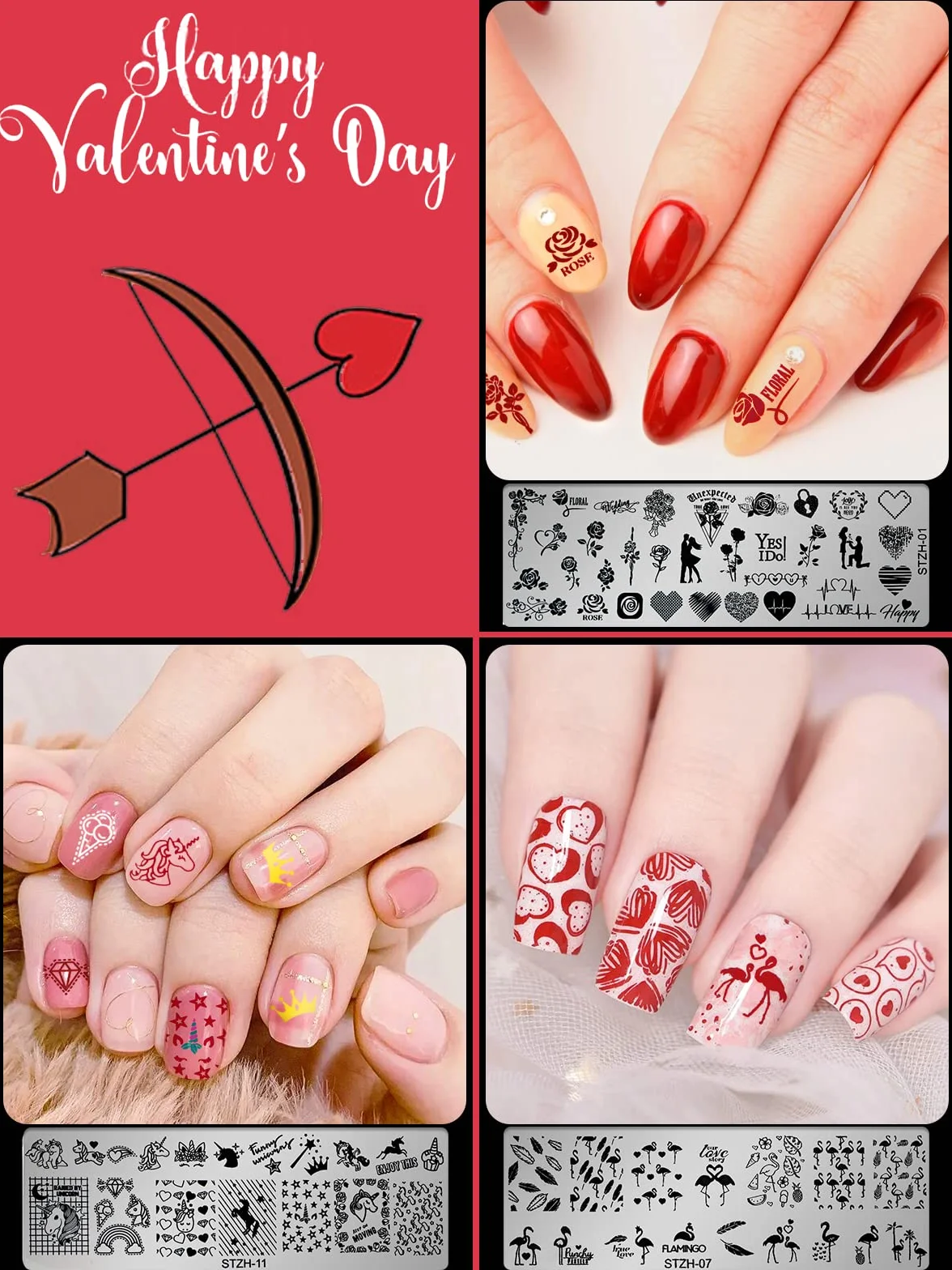 Kalolary 9 szt. Szablony do Stemplowania Paznokci Zestaw Narzędzi do Manicure Nail Plates Stemple Manicure Szablony Jednorożec Wysoki Obcas Serce Motyw do Walentynki Paznokci Płytki