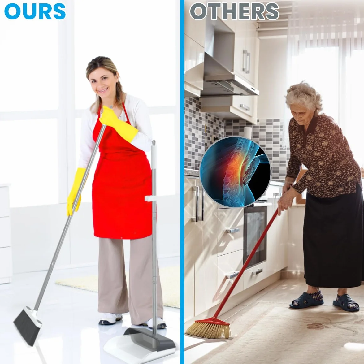TreeLen Broom with Dustpan Combo Set 50" Długi Uchwyt Standing Dustpan for Household Lobby Kitchen Office Floor Cleaning