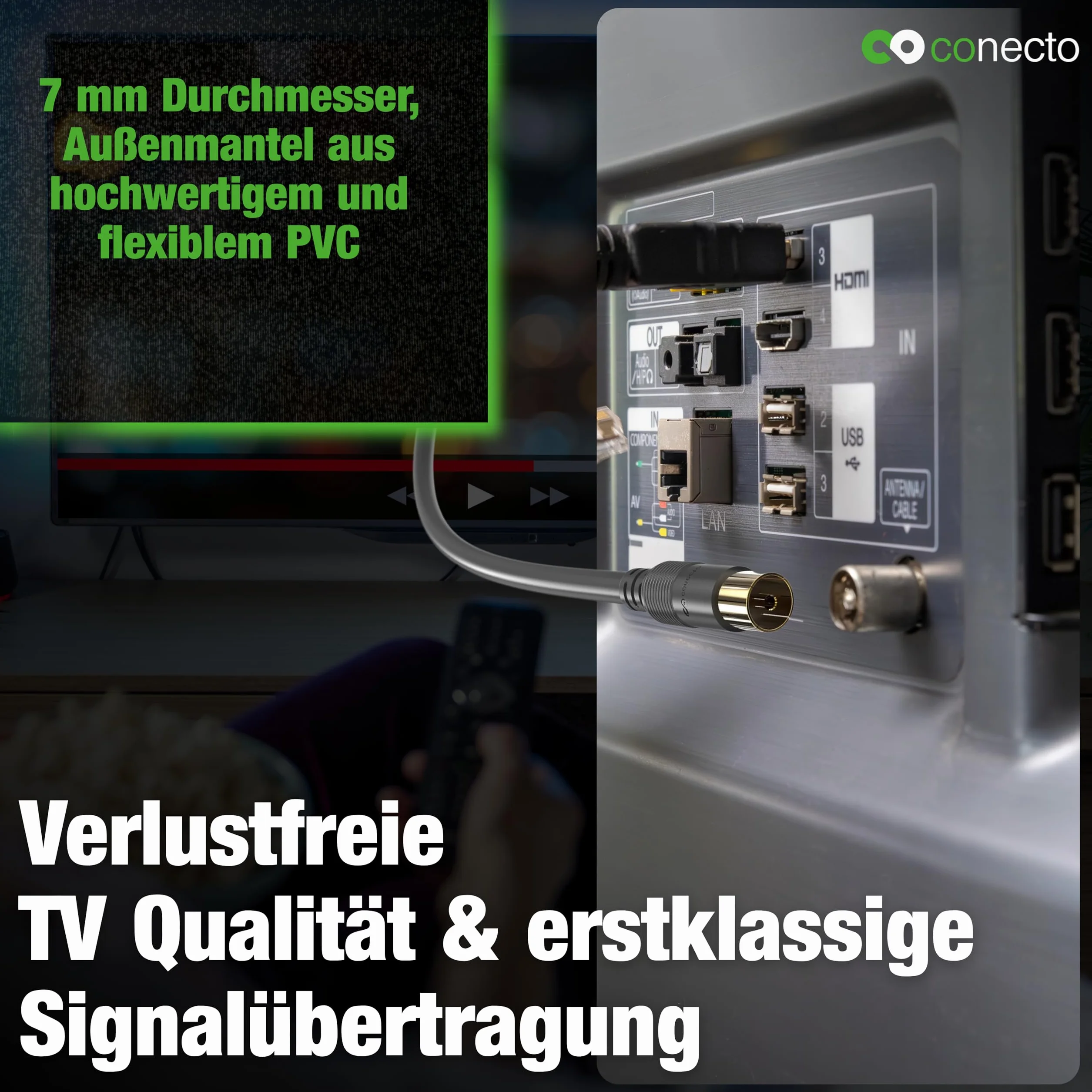 conecto Kabel antenowy SAT Kabel koncentryczny, 2,00 m, podwójny ekranowany kabel satelitarny, złącze IEC do złącza IEC żeńskie, do HDTV, odbiornika, satelity, DAB, radia, czarny
