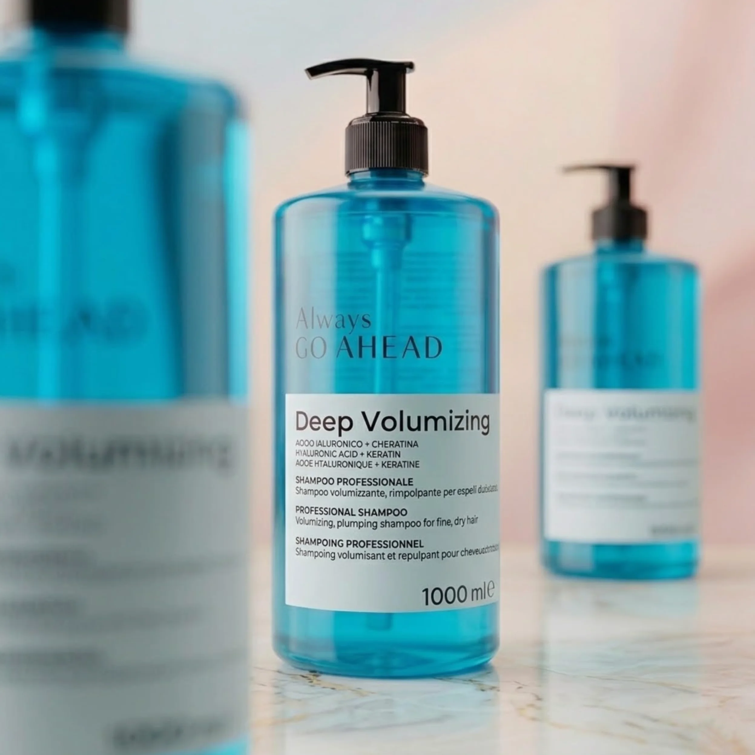 Always Go Ahead Deep Volumizing Zestaw do włosów cienkich i odwodnionych | Szampon 1000 ml, maska 1000 ml, serum 100 ml, kwas hialuronowy i keratyna, profesjonalny zestaw