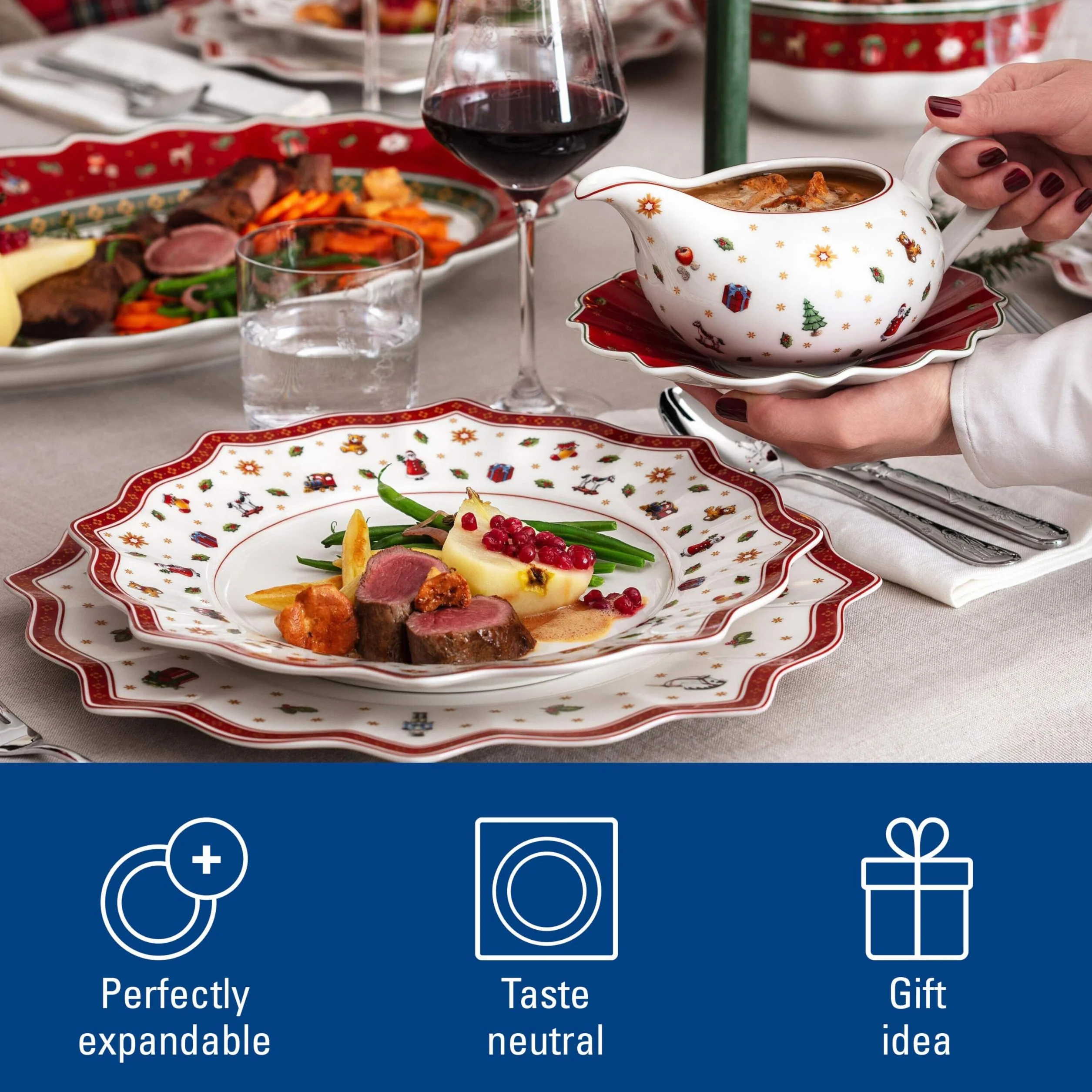 Villeroy & Boch – Toy's Delight sosjerka 2 el., ceramiczne naczynie do sosu, porcelanowy dzbanek do sosu, bożonarodzeniowa miseczka na sos, sosjerka porcelanowa, biała