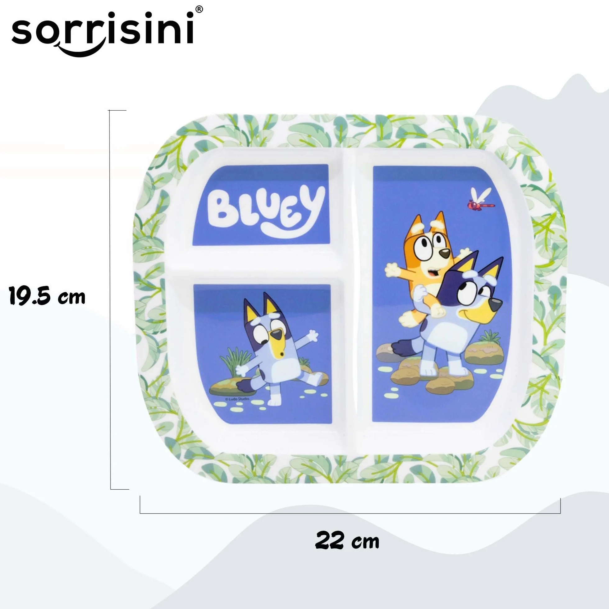 Zestaw naczyń dla dzieci, 3-częściowy zestaw sztućców z dzielonym talerzem, sztućce ze stali nierdzewnej, plastikowe naczynia do kuchenki mikrofalowej na dodatkowe jedzenie, Bluey Design