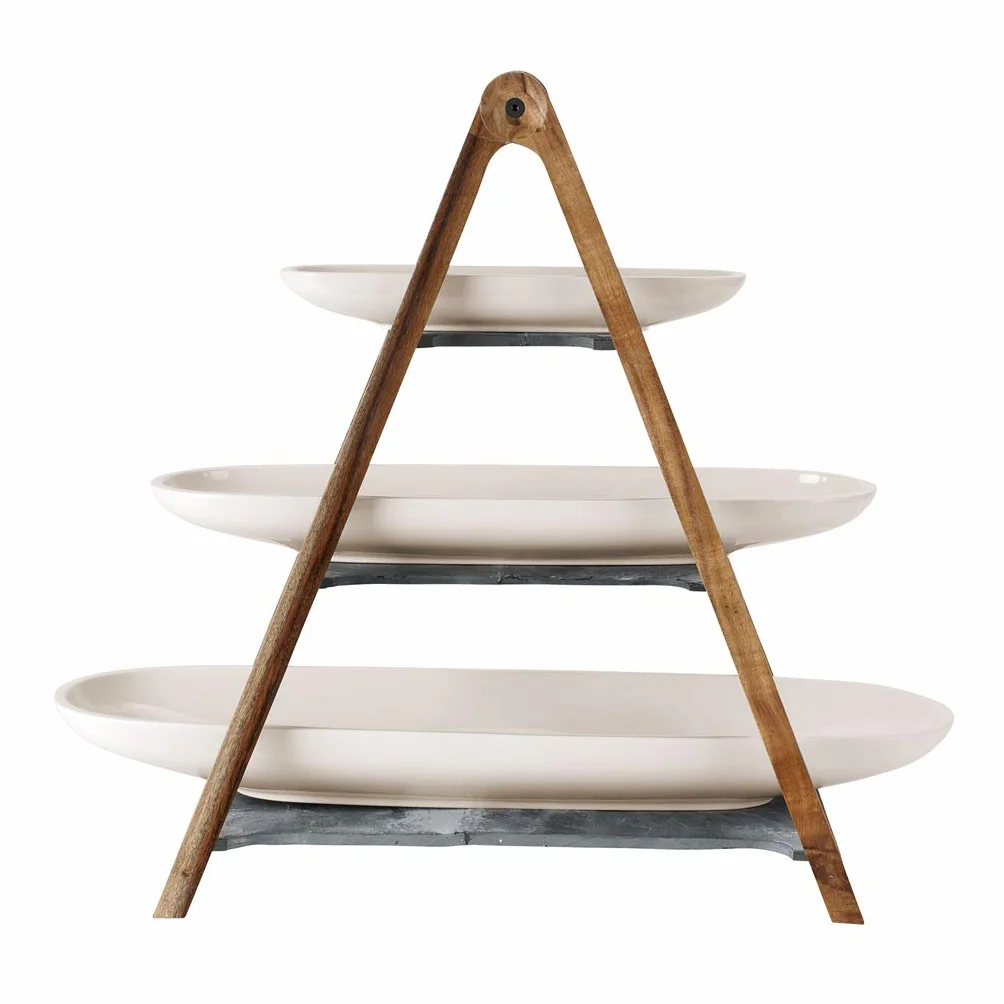 Villeroy & Boch Artesano Original etażerka 4-cz. 3-poziomowa porcelana Premium naturalny łupek drewno