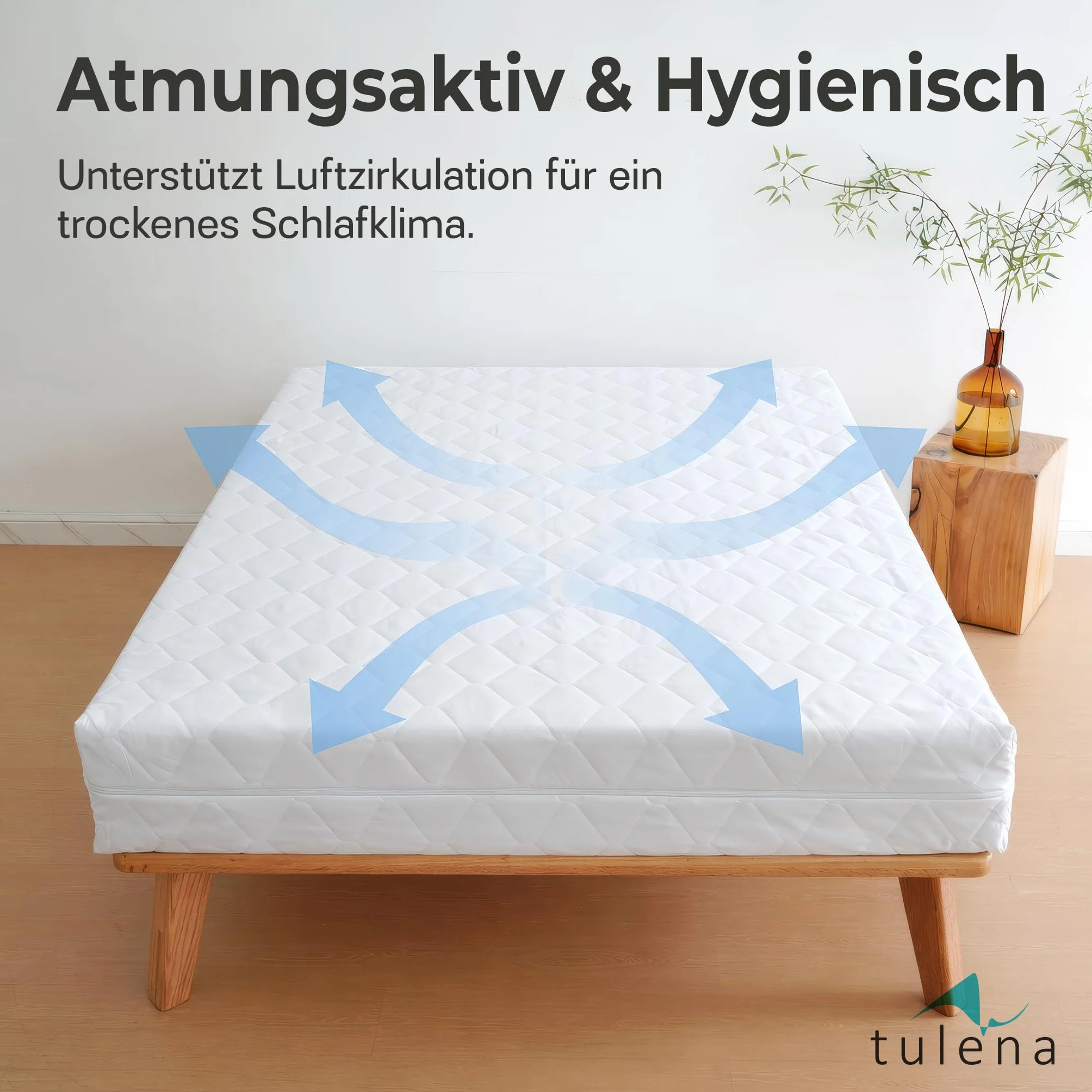 TULENA Pokrowiec na materac 160x200 cm ochraniacz z mikrofibry z zamkiem błyskawicznym biały Öko-Tex