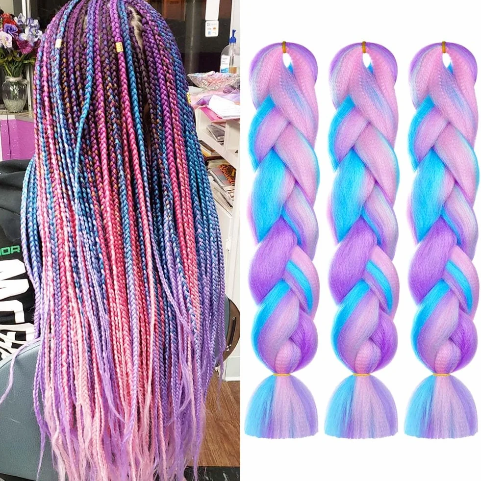AUYAO Warkocz przedłużenie włosów, 3 szt. Jumbo Braids Meches, przedłużenie włosów z włókna syntetycznego do szydełka, skręcane warkocze (cztery kolory-a)