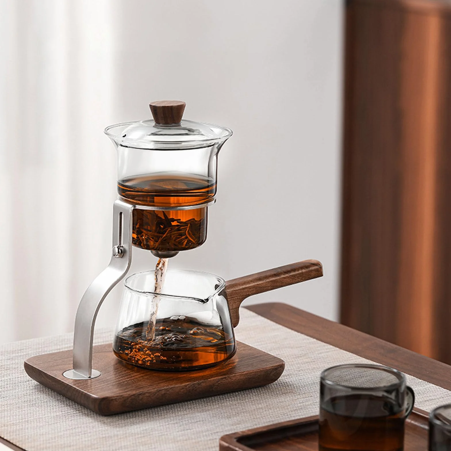 Szklany Zestaw do Herbaty Automatyczny 350 Ml Obrotowy Dzbanek Magnetyczny