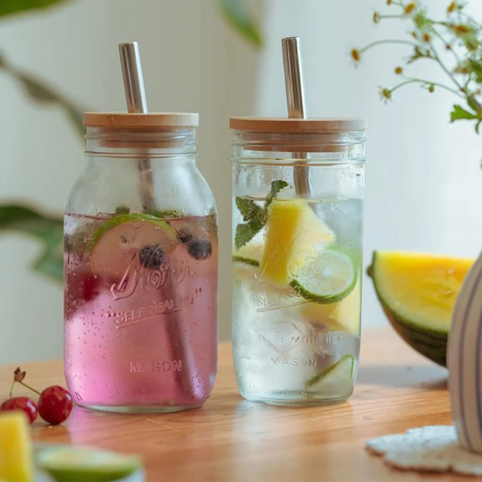 Słoik Mason Jar 750 ml szklany kubek z pokrywką i słomką do mrożonej kawy whiskey wody