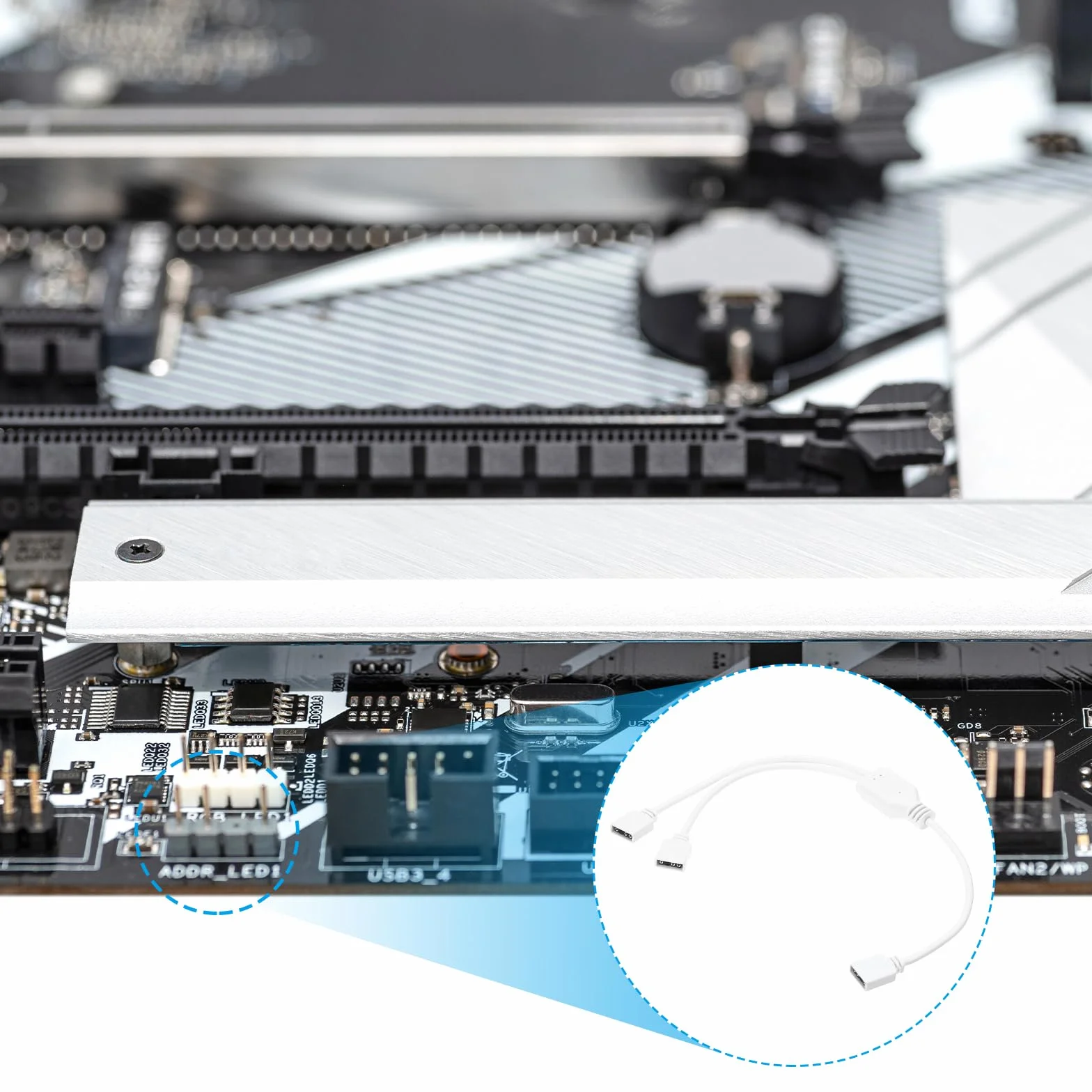 QUARKZMAN ARGB Kabel rozdzielacza, 5V 12" 3-pinowy 1 do 2 Żeński na Żeński Kabel ARGB z 3-pinowymi złączami męskimi do PC Wentylator ARGB/światła LED, biały
