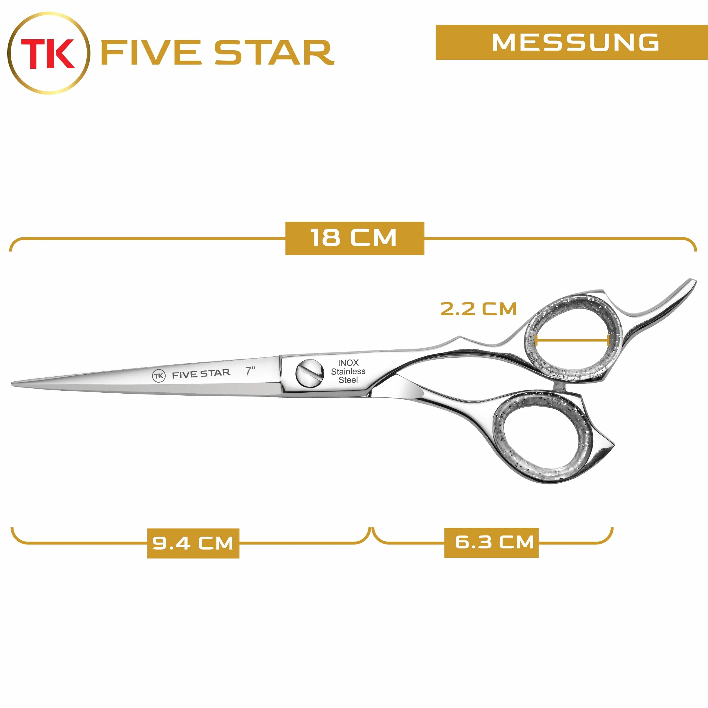 TK FIVE STAR Sigma profesjonalne nożyczki fryzjerskie Razor-Edge 7", nożyce do strzyżenia brody, nierdzewne dla kobiet, mężczyzn, fryzjerów, salonów fryzjerskich i dzieci, do mocnych i