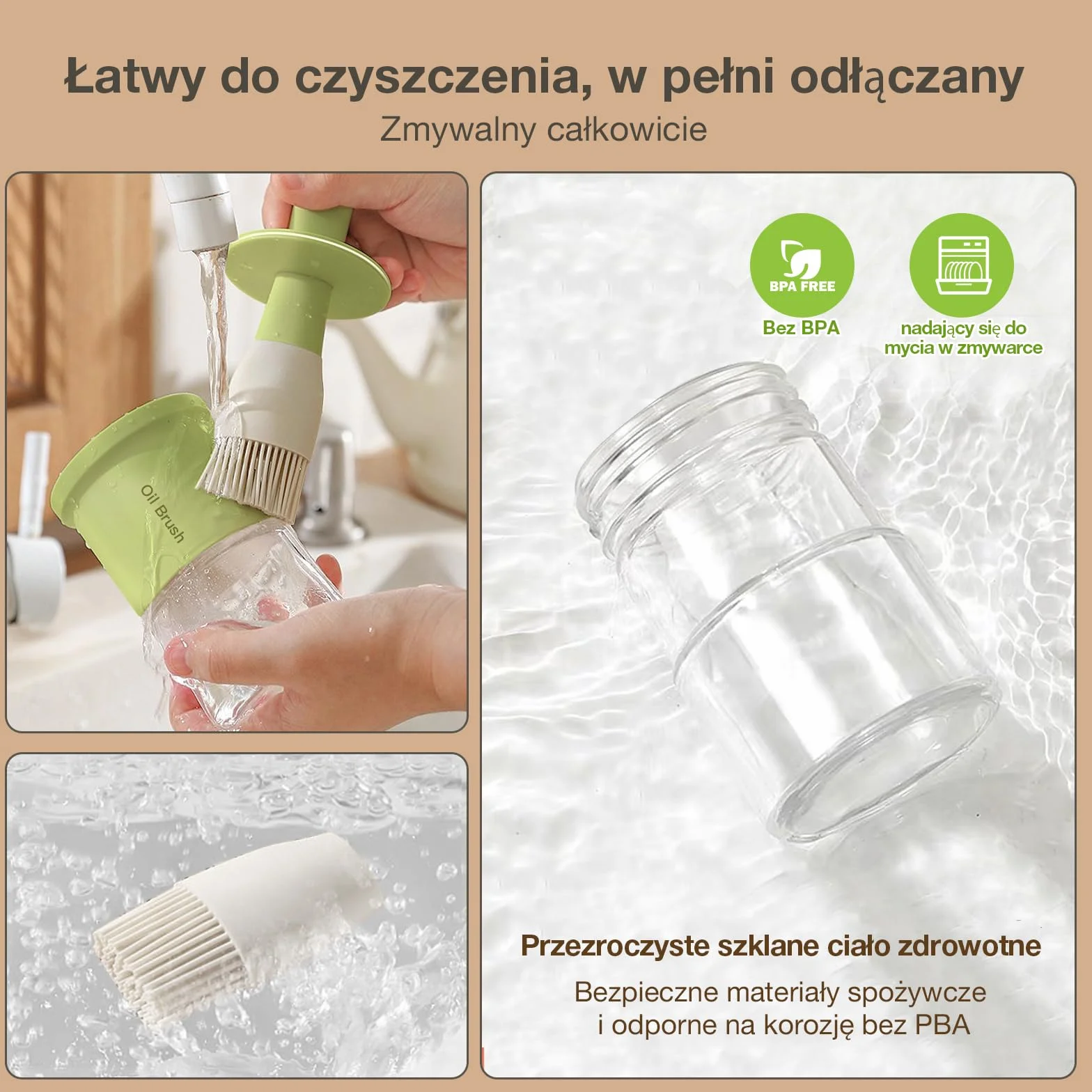 YARRAMATE butelka dozująca olej szklana z szczotką odporną na ciepło Zielony