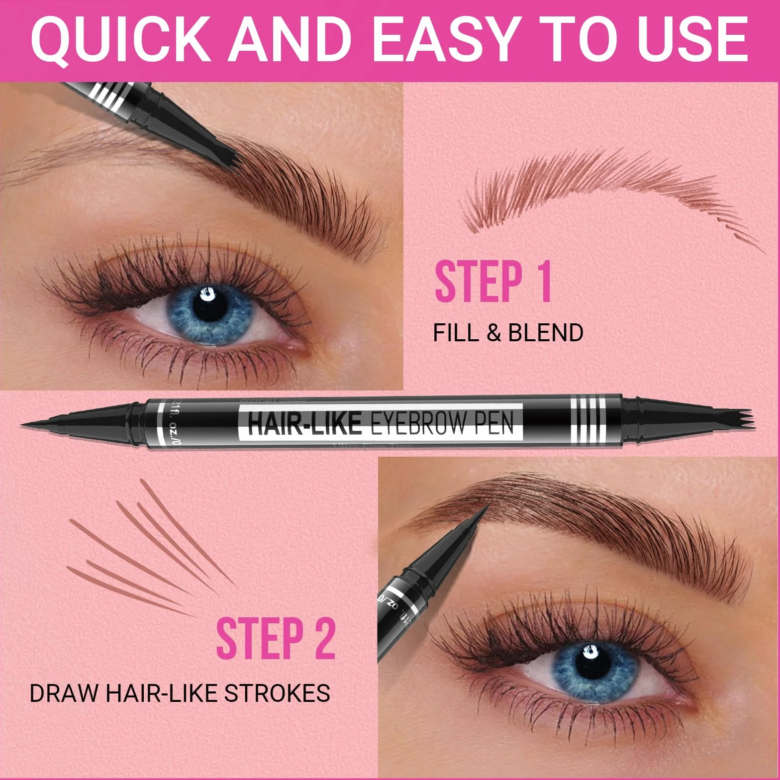 iMethod Microblading kredka do brwi - Eyebrow Pencil 2-w-1 dwustronna kredka do brwi z 4-zębnym aplikatorem z mikro-widelcową końcówką i precyzyjną końcówką pędzla tworzy naturalne brwi, brązowa