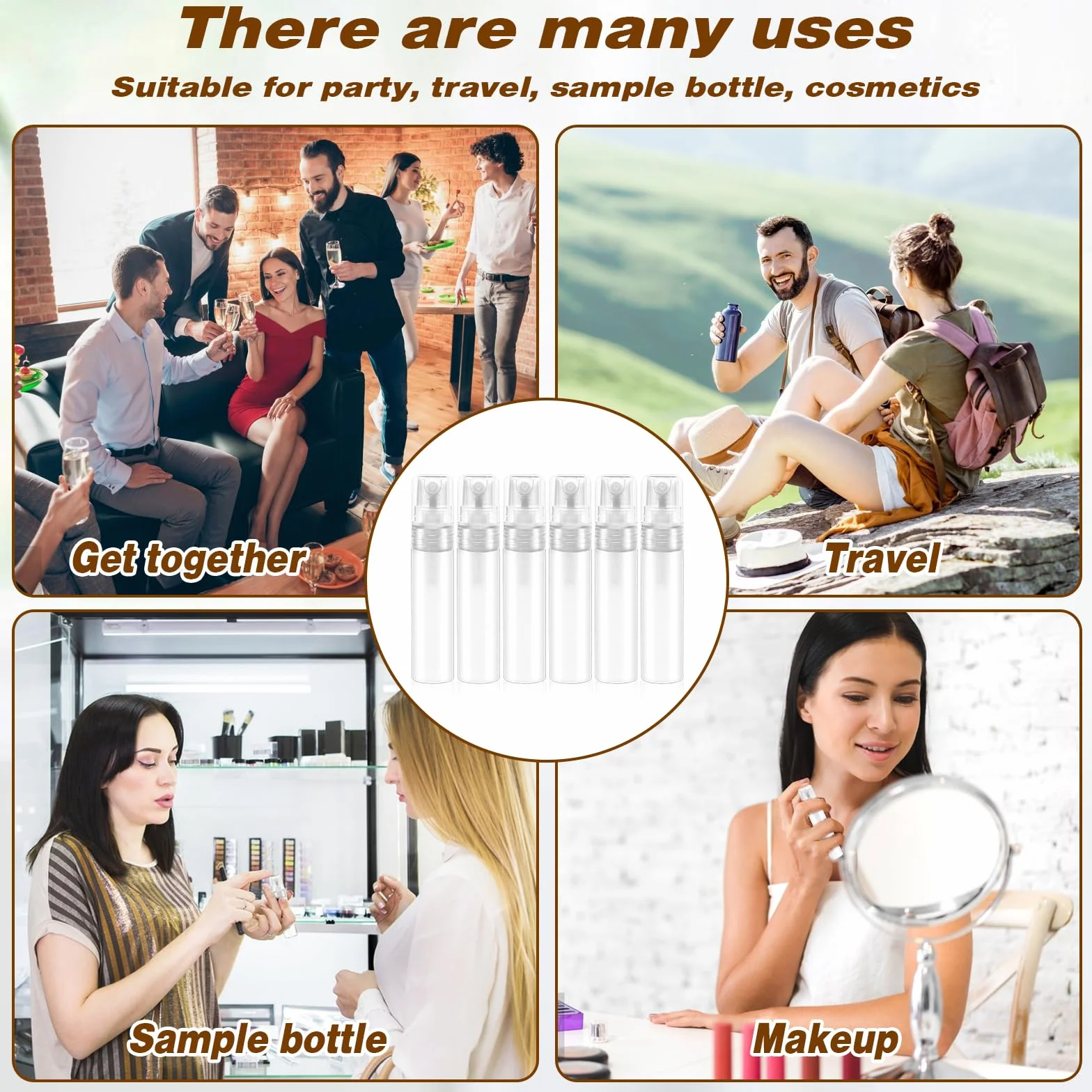 Mozeat Lens 6 sztuk mini butelek z atomizerem do perfum, 5ml, wielokrotnego napełniania, puste butelki z rozpylaczem, pojemnik do podróży, plastikowa pompka do zapachów, przenośna butelka z atomizerem