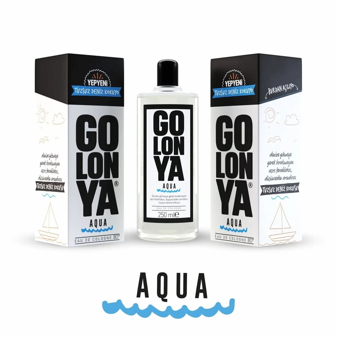 AQUA - Butelka wody kolońskiej - Butelka Kolonya 250ml - Orzeźwiający - Intensywny - Zapach morski - Perfumy unisex utrzymujące się przez długi czas
