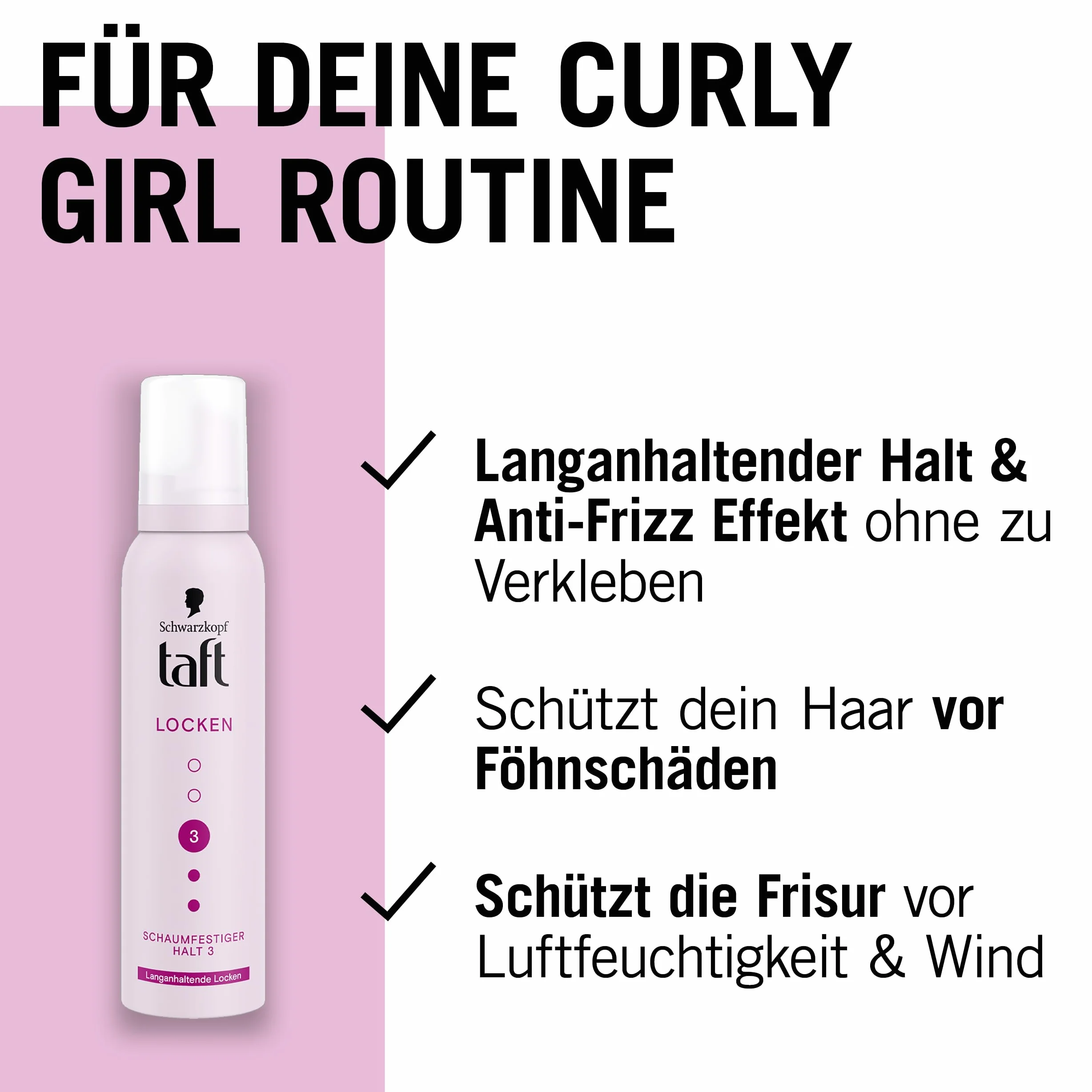 Schwarzkopf TAFT piankowe loki (2 x 150 ml), stopień utrzymania 3, pianka do włosów dla długotrwałych loków, wegańska formuła*
