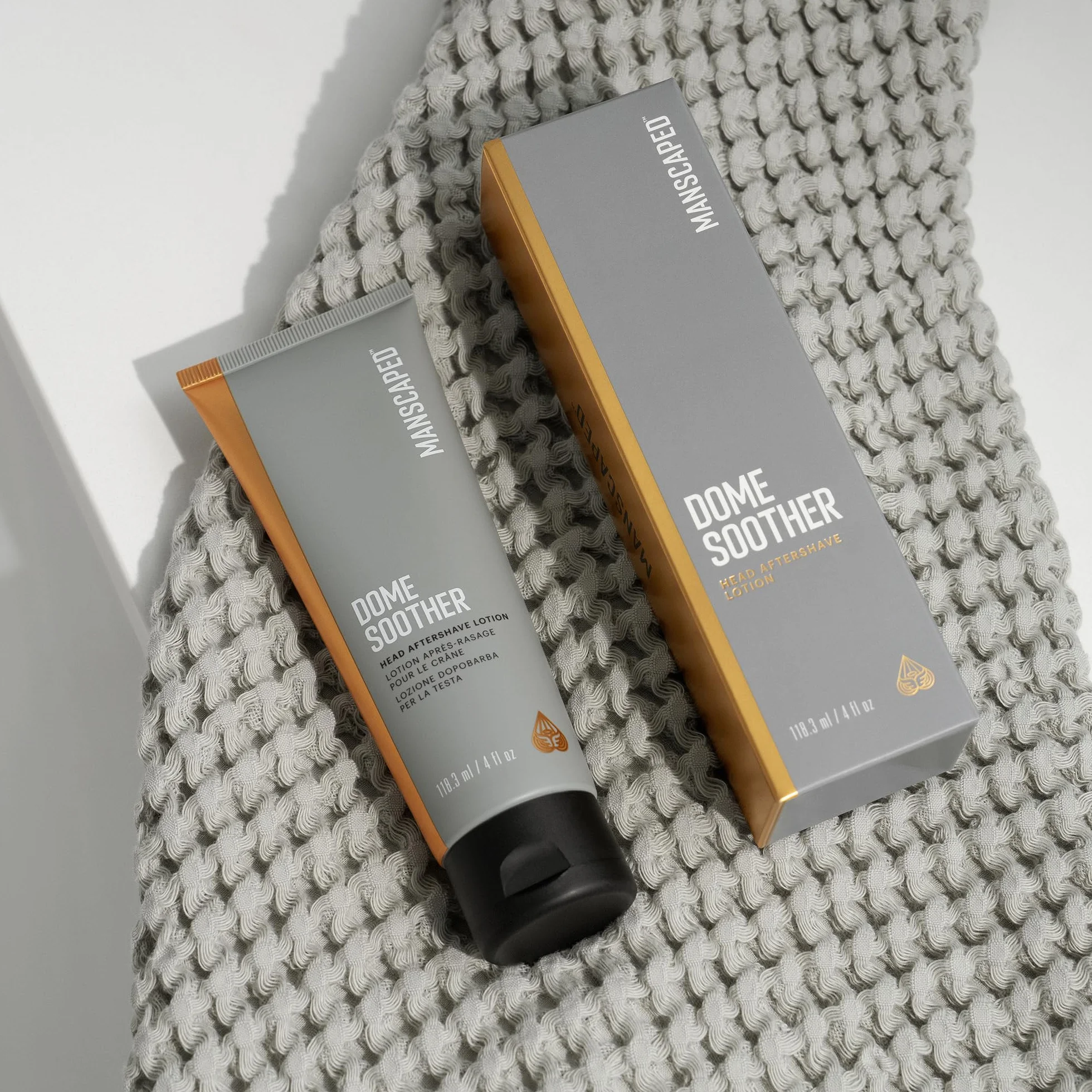 MANSCAPED® Dome Soother Men’s Head Aftershave Lotion – wzbogacony aloesem i koloidalnym owsem, koi i nawilża skórę głowy, szybko wchłania się i wysusza, łagodząc dyskomfort po goleniu, 118 ml