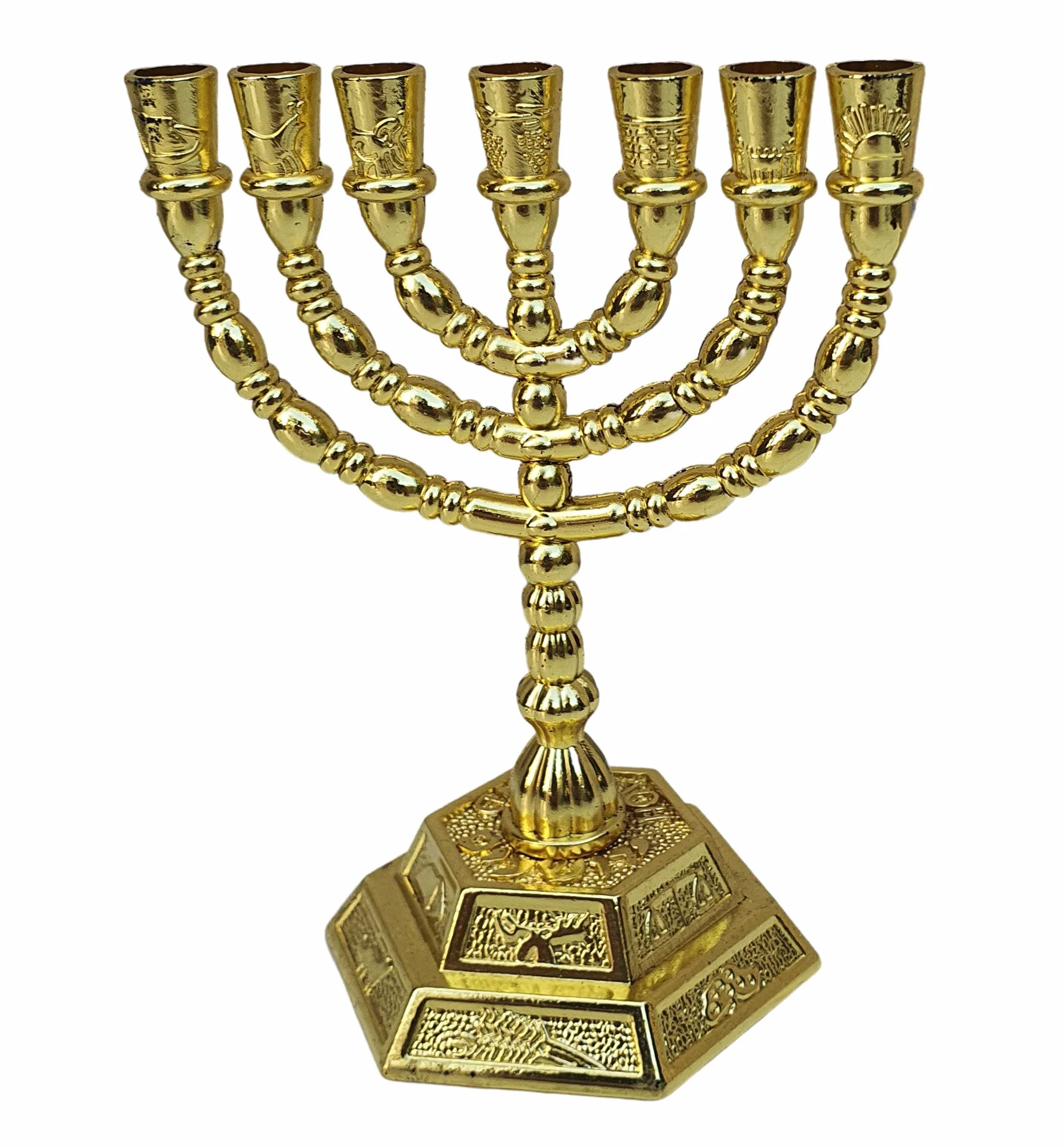 Menorah 7 Branch Replika Świątyni 12 Plemion Pozłacana 4,5 Cala
